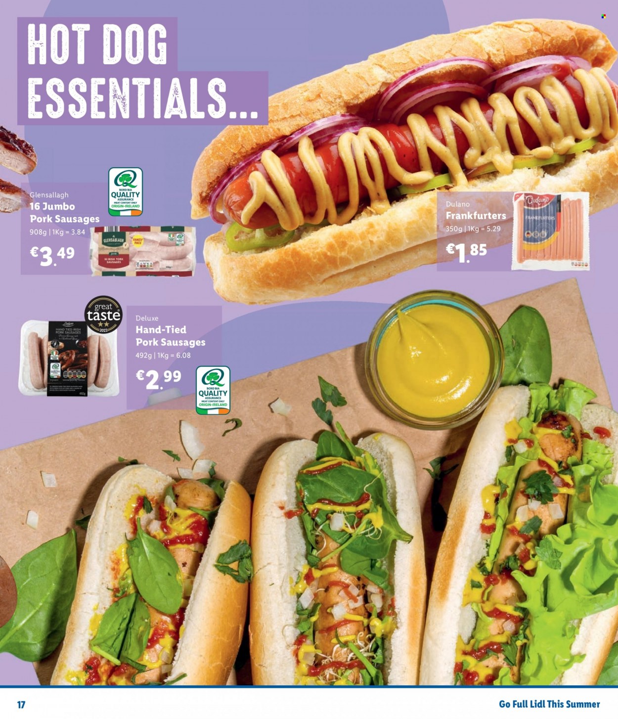 thumbnail - Lidl offer  - Sales products - hot dog, sausage, frankfurters, fork. Page 17.