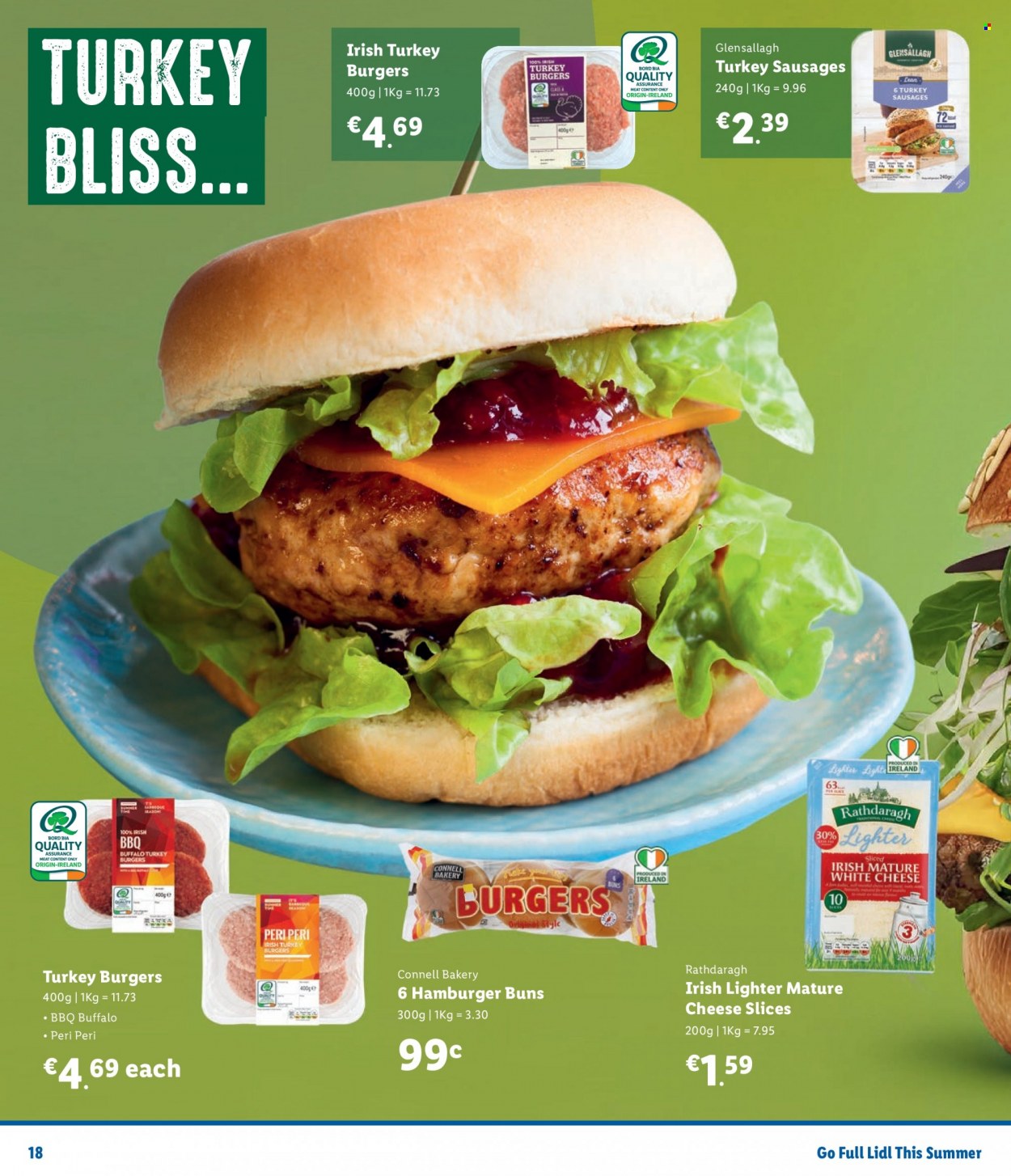 thumbnail - Lidl offer  - Sales products - buns, burger buns, sausage, sliced cheese, cheese, turkey burger. Page 18.