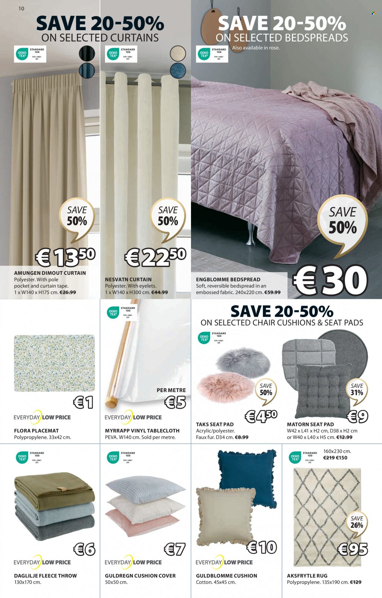 thumbnail - JYSK offer  - 11.05.2023 - 31.05.2023 - Sales products - chair, cushion, placemat, chair pad, tablecloth, bedspread, blanket, curtain, fleece throw, rug, rose. Page 10.