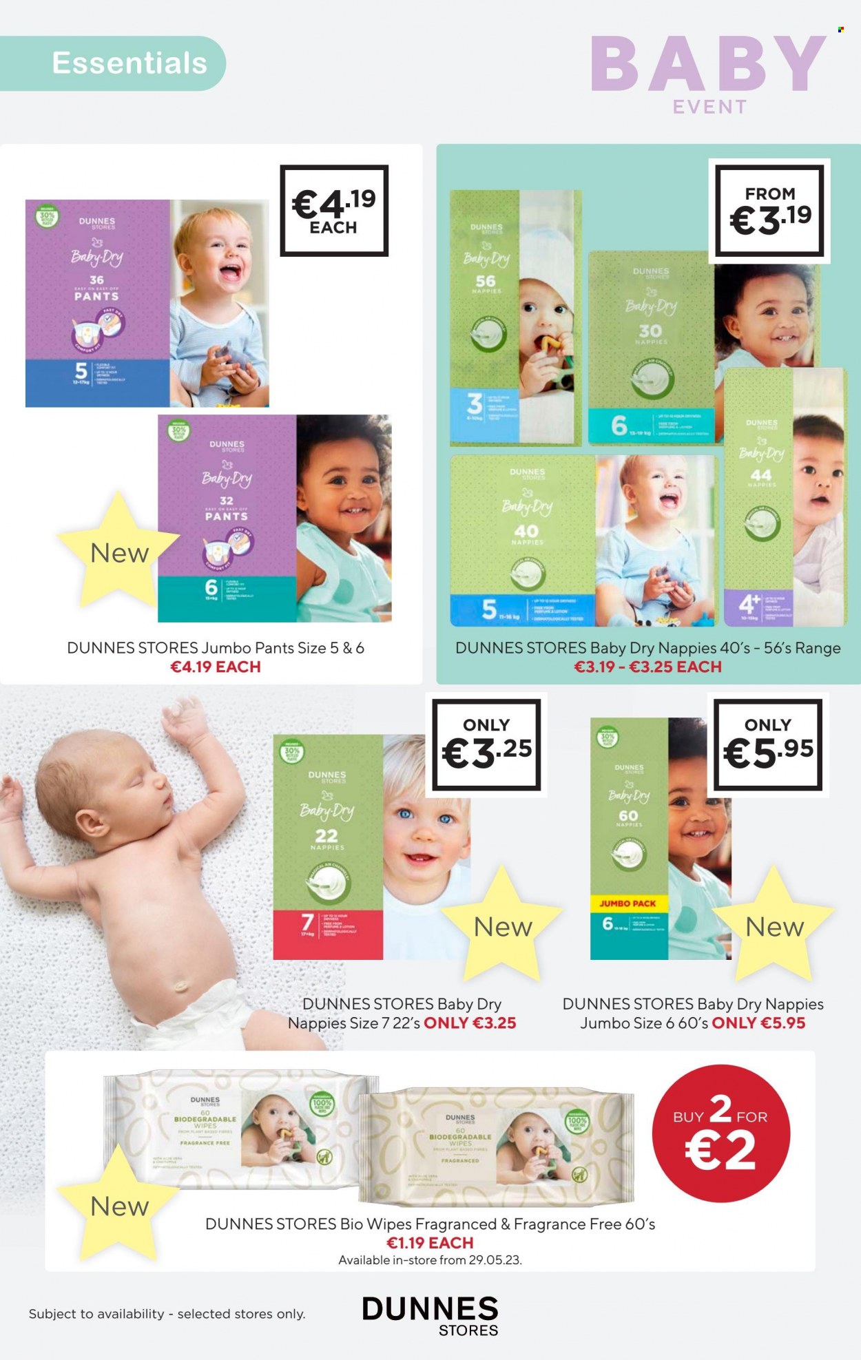 thumbnail - Dunnes Stores offer  - 16.05.2023 - 19.06.2023 - Sales products - wipes, pants, nappies, body lotion, eau de parfum, plate. Page 15.