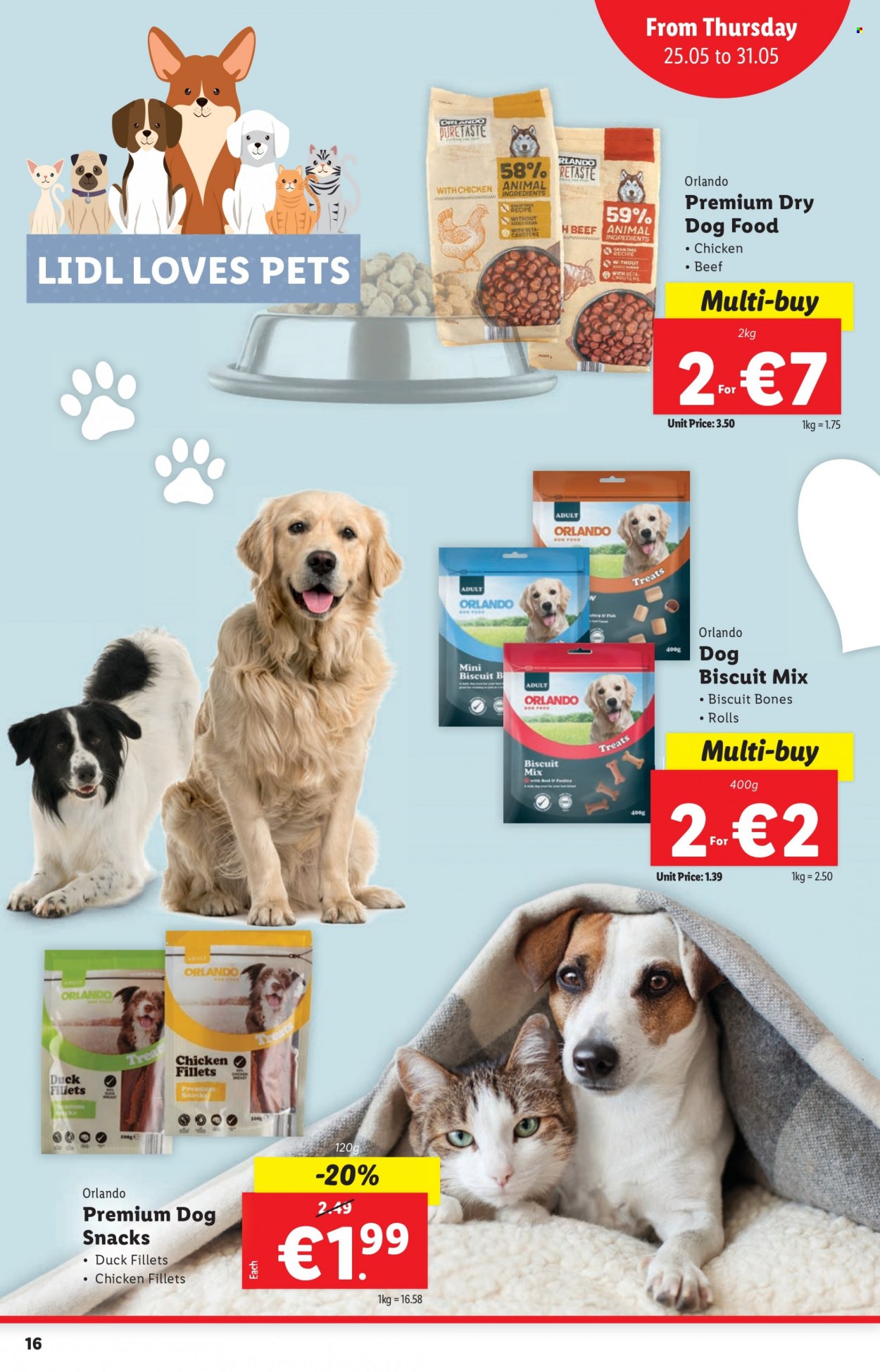 thumbnail - Lidl offer  - 25.05.2023 - 31.05.2023 - Sales products - snack, animal food, dry dog food, dog food. Page 16.