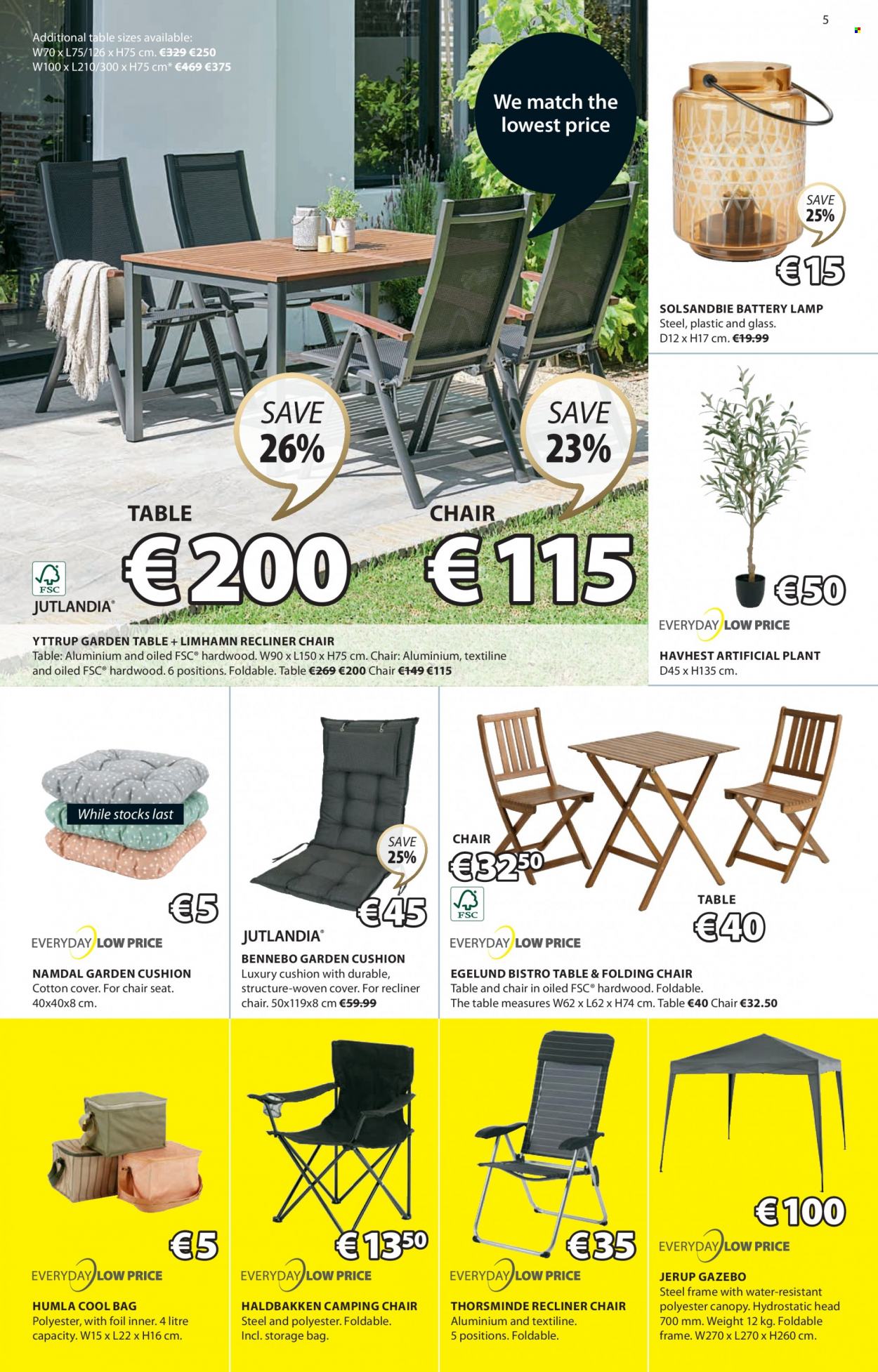 thumbnail - JYSK offer  - 18.05.2023 - 31.05.2023 - Sales products - chair, recliner chair, coctail table, folding chair, cushion, artificial plant, lamp, camping chair. Page 5.
