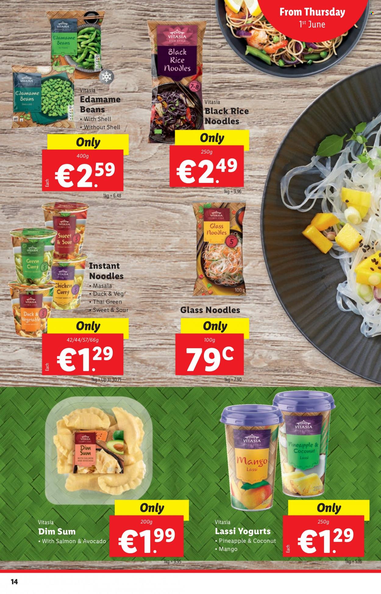 thumbnail - Lidl offer  - 01.06.2023 - 07.06.2023 - Sales products - beans, Edamame, mango, instant noodles, noodles, ready meal, rice vermicelli, chicken, Shell. Page 14.