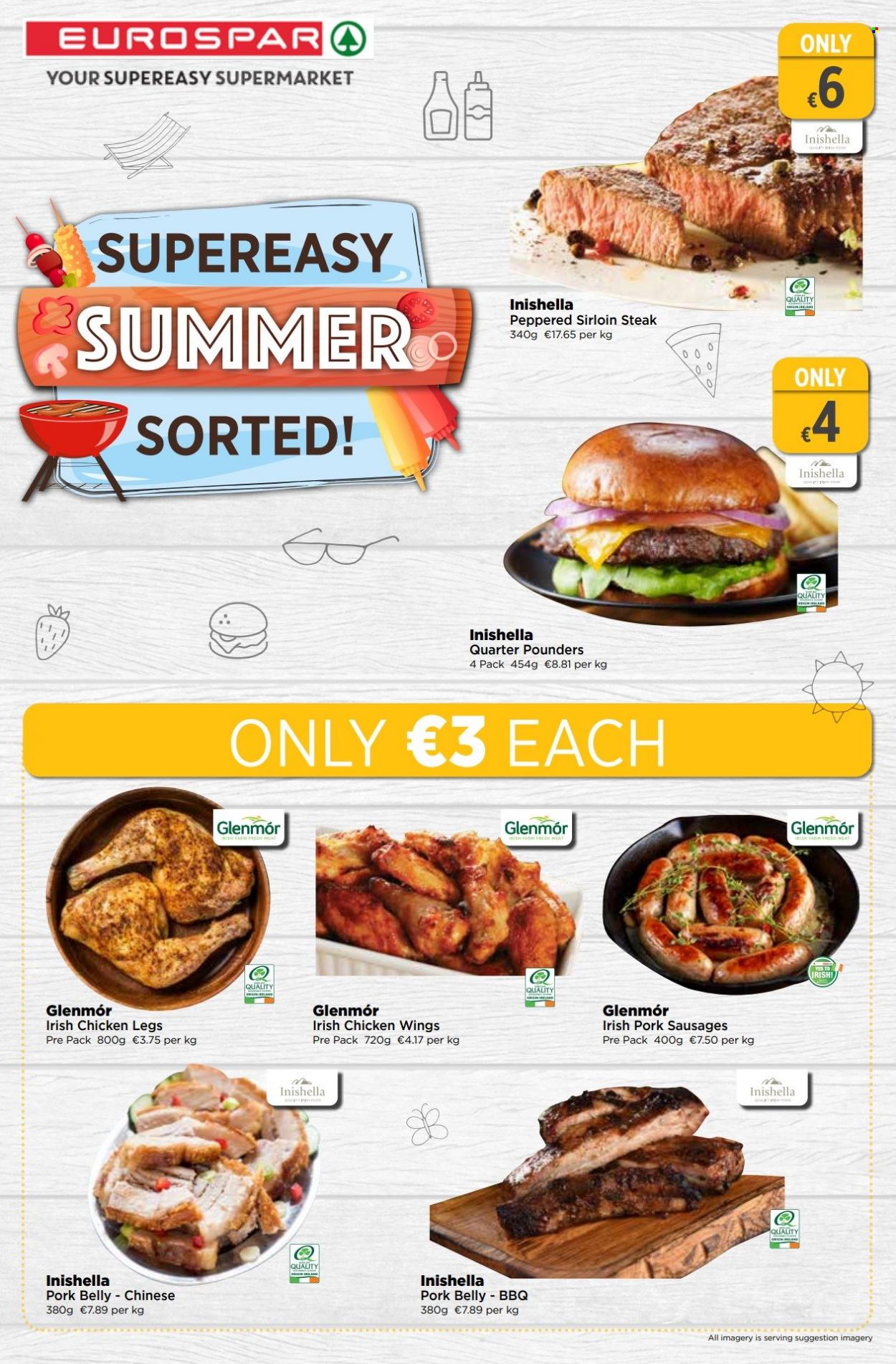 thumbnail - EUROSPAR offer  - 25.05.2023 - 14.06.2023 - Sales products - sausage, chicken wings, chicken legs, chicken, beef sirloin, steak, sirloin steak, pork belly, pork meat. Page 2.