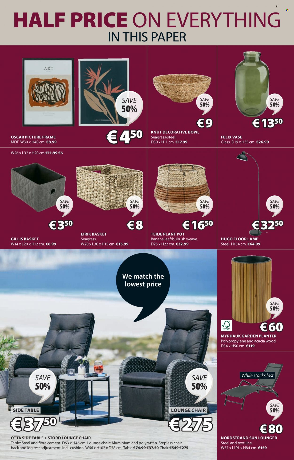 thumbnail - JYSK offer  - 27.04.2023 - 31.05.2023 - Sales products - table, chair, lounge, sidetable, lounger, cushion, picture frame, vase, basket, pot, bowl, paper, lamp, floor lamp, plant pot. Page 3.
