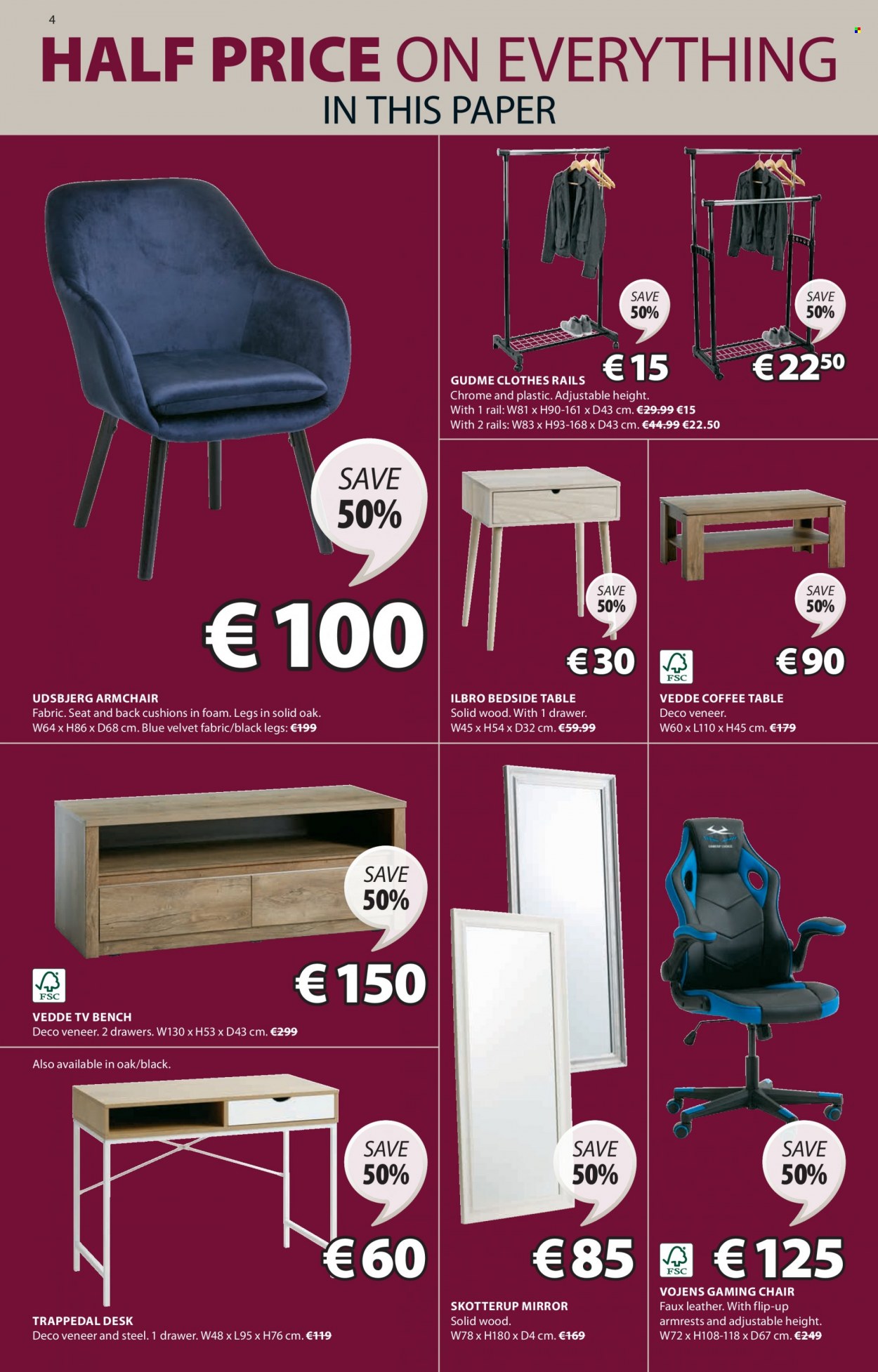 thumbnail - JYSK offer  - 27.04.2023 - 31.05.2023 - Sales products - table, chair, bench, arm chair, coffee table, tv bench, bedside table, desk, game chair, cushion, mirror, paper. Page 4.