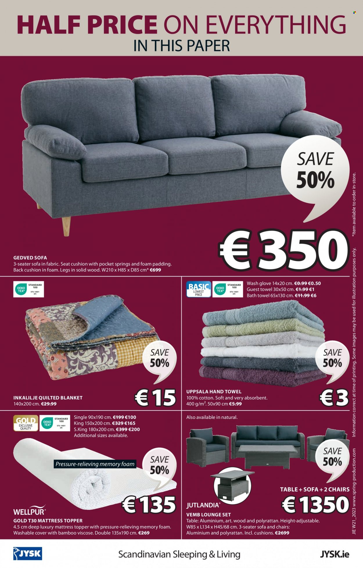 thumbnail - JYSK offer  - 27.04.2023 - 31.05.2023 - Sales products - table, chair, sofa, lounge, mattress protector, cushion, gloves, paper, blanket, topper, bath towel, towel, hand towel. Page 8.