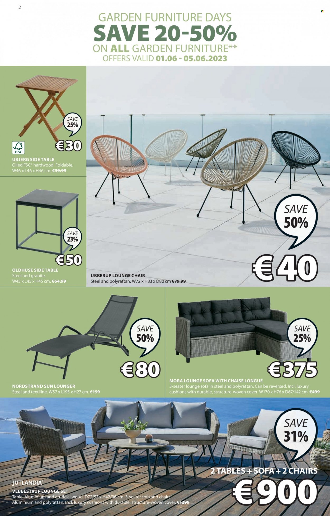 thumbnail - JYSK offer  - 01.06.2023 - 05.07.2023 - Sales products - table, chair, sofa, sofa with chaise longue, chaise longue, lounge, sidetable, garden furniture, lounger, cushion. Page 2.