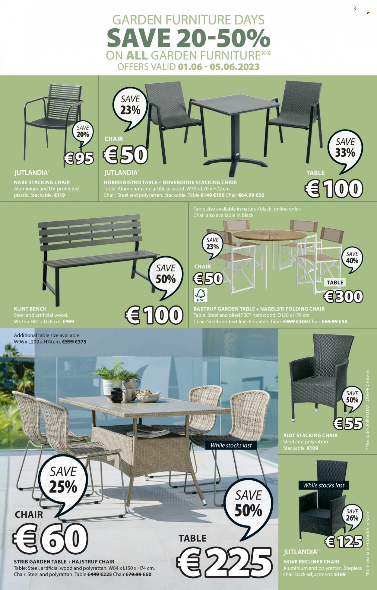 thumbnail - JYSK offer  - 01.06.2023 - 05.07.2023 - Sales products - table, chair, bench, recliner chair, coctail table, garden furniture, folding chair. Page 3.