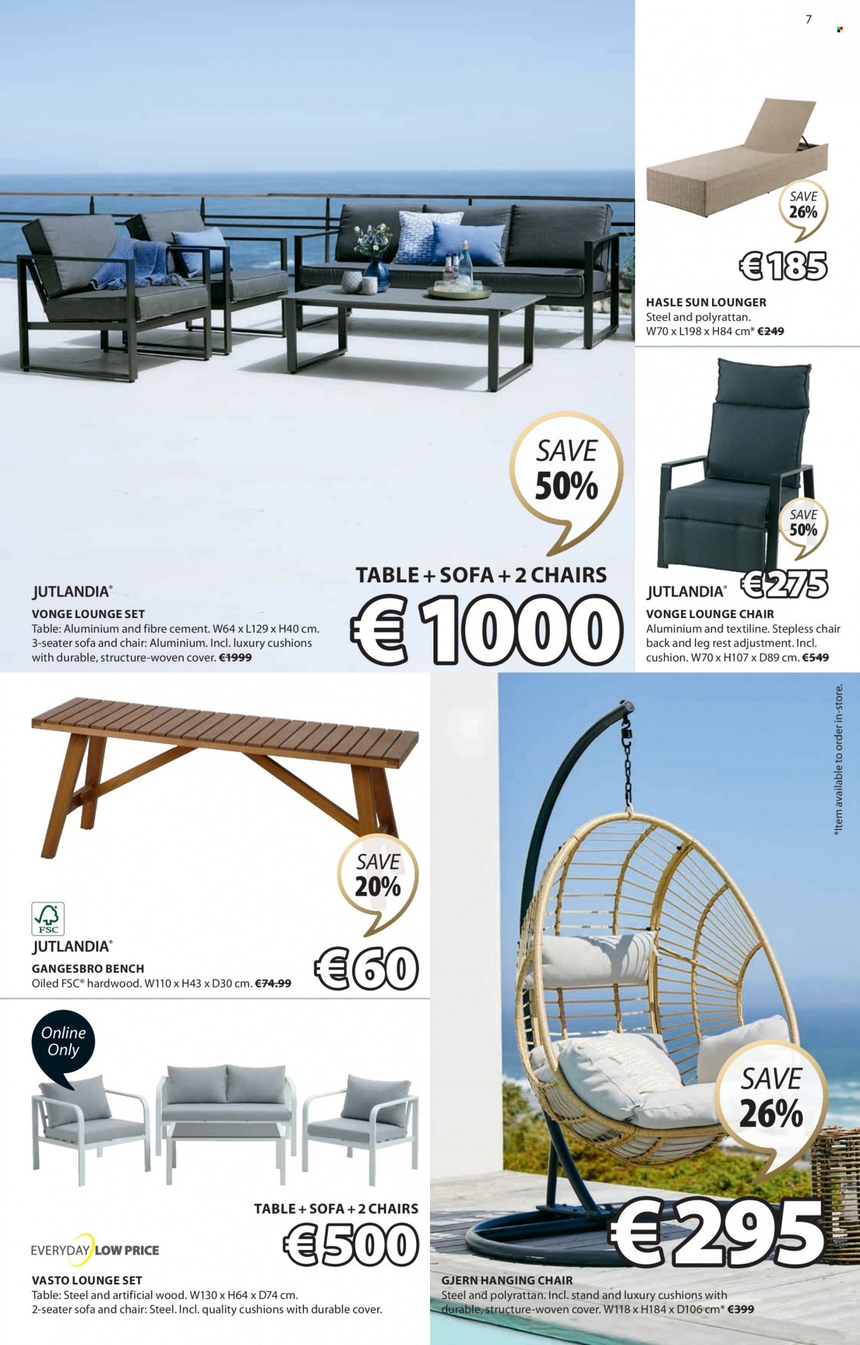 thumbnail - JYSK offer  - 01.06.2023 - 05.07.2023 - Sales products - table, chair, bench, sofa, lounge, lounger, hanging chair, cushion. Page 7.