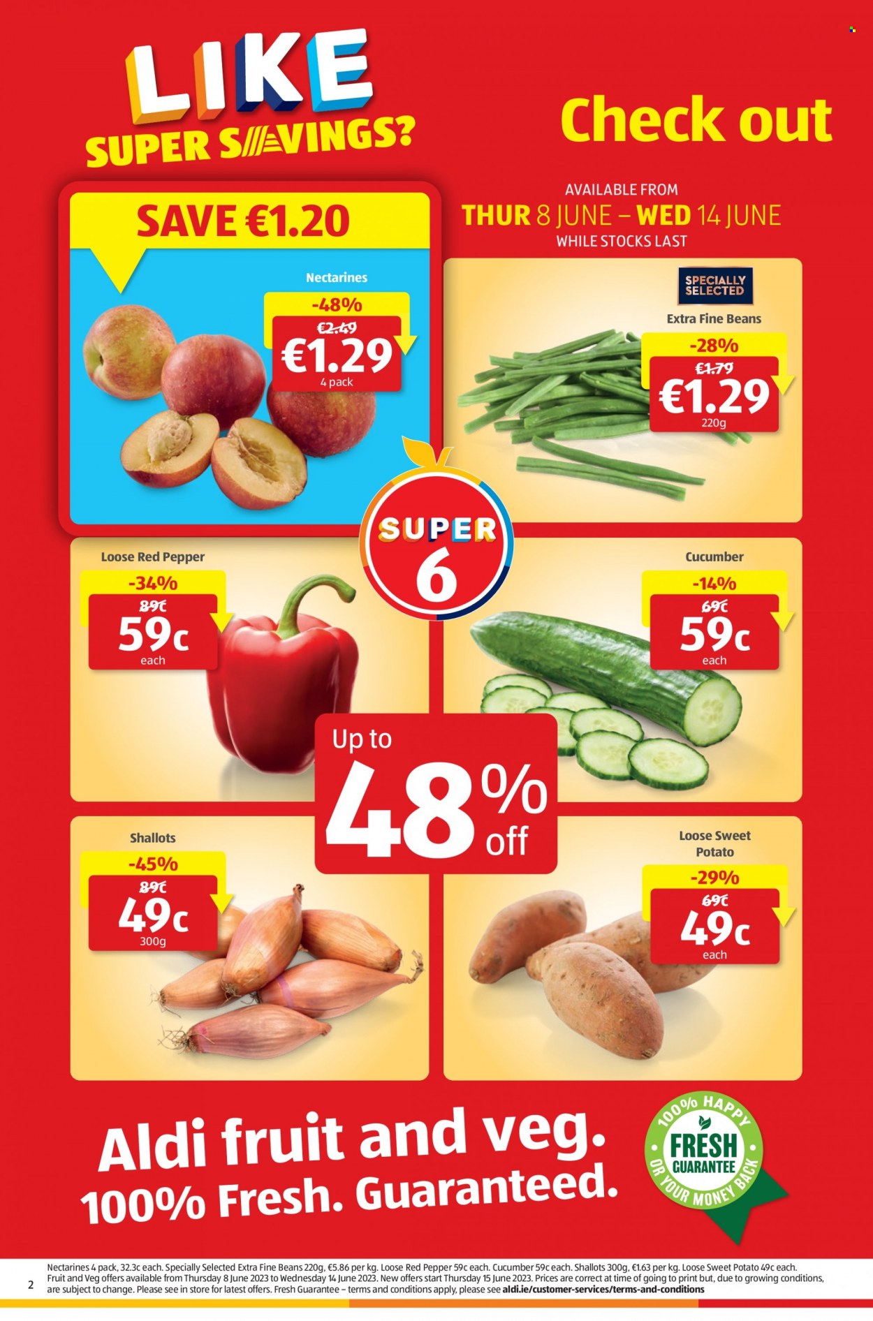 thumbnail - Aldi offer  - 08.06.2023 - 14.06.2023 - Sales products - beans, shallots, sweet potato, nectarines. Page 2.