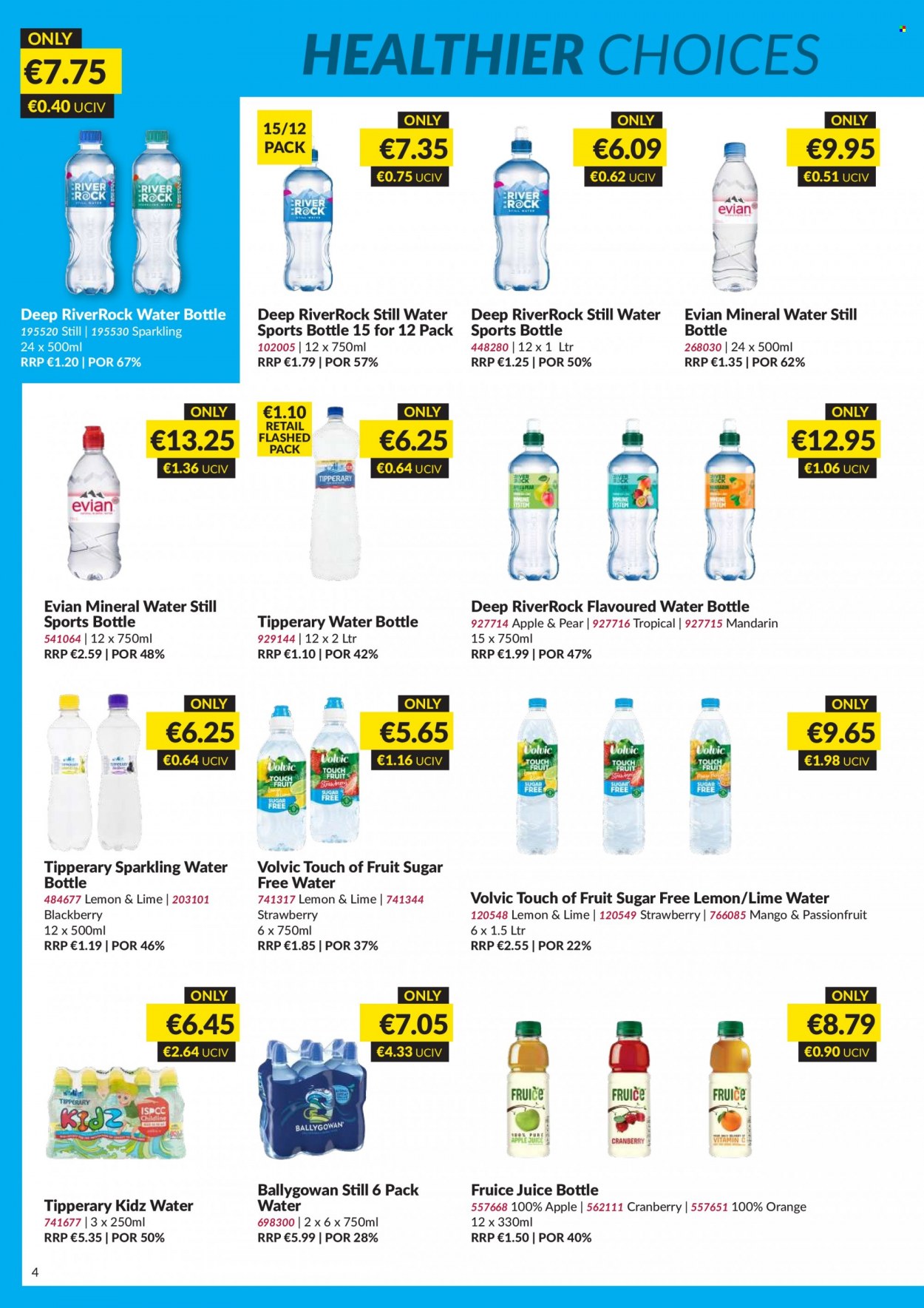 thumbnail - MUSGRAVE Market Place offer  - 04.06.2023 - 01.07.2023 - Sales products - mandarines, oranges, juice, Volvic, Ballygowan, mineral water, sparkling water, Evian, still water, water, drink bottle, travel bottle. Page 4.