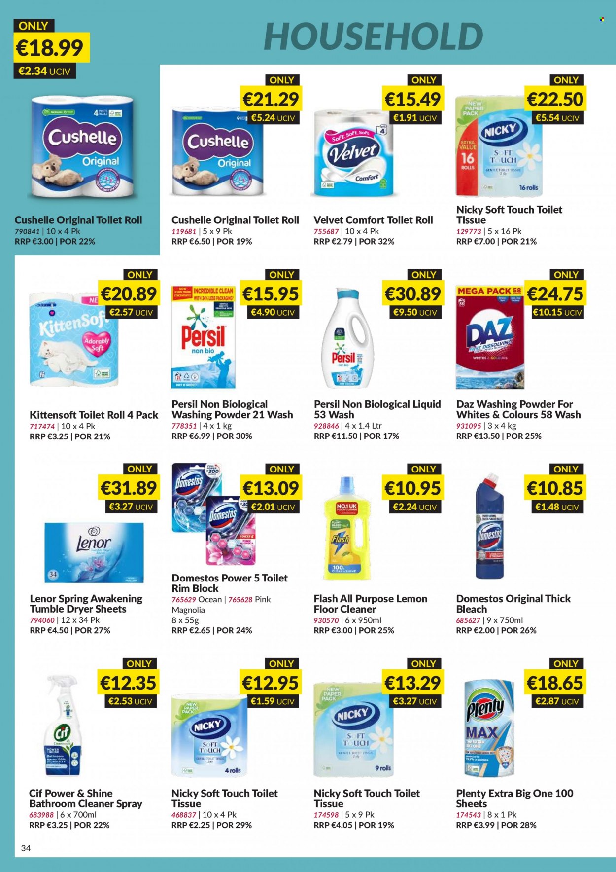 thumbnail - MUSGRAVE Market Place offer  - 04.06.2023 - 01.07.2023 - Sales products - toilet paper, Plenty, Cushelle, Domestos, cleaner, bleach, floor cleaner, Cif, bathroom cleaner, Persil, thick bleach, laundry powder, Daz Powder, Lenor, dryer sheets. Page 34.