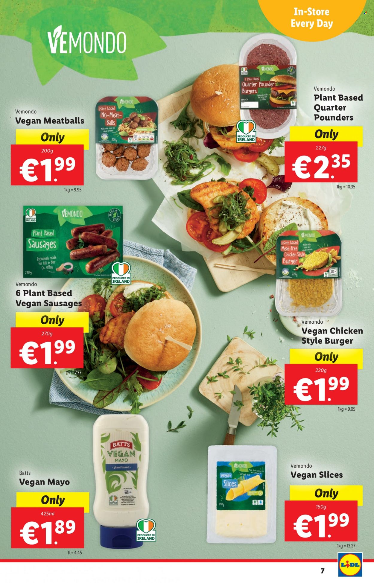 thumbnail - Lidl offer  - 15.06.2023 - 21.06.2023 - Sales products - vegan meatballs, vegan sausage, sliced cheese, vegan cheese, mayonnaise, vegan mayonnaise. Page 7.