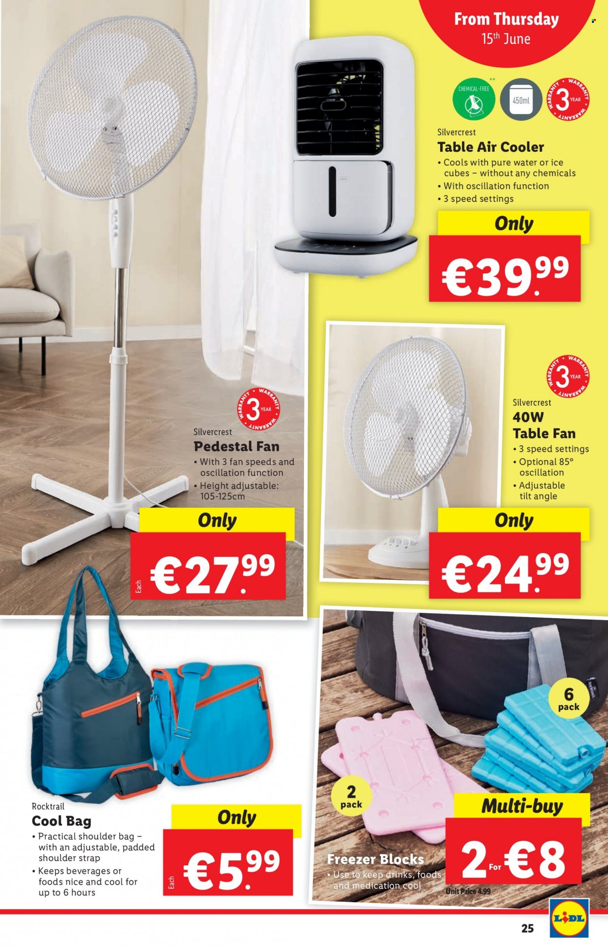 thumbnail - Lidl offer  - 15.06.2023 - 21.06.2023 - Sales products - SilverCrest, stand fan, air cooler, table fan, cool bag, freezer blocks. Page 25.