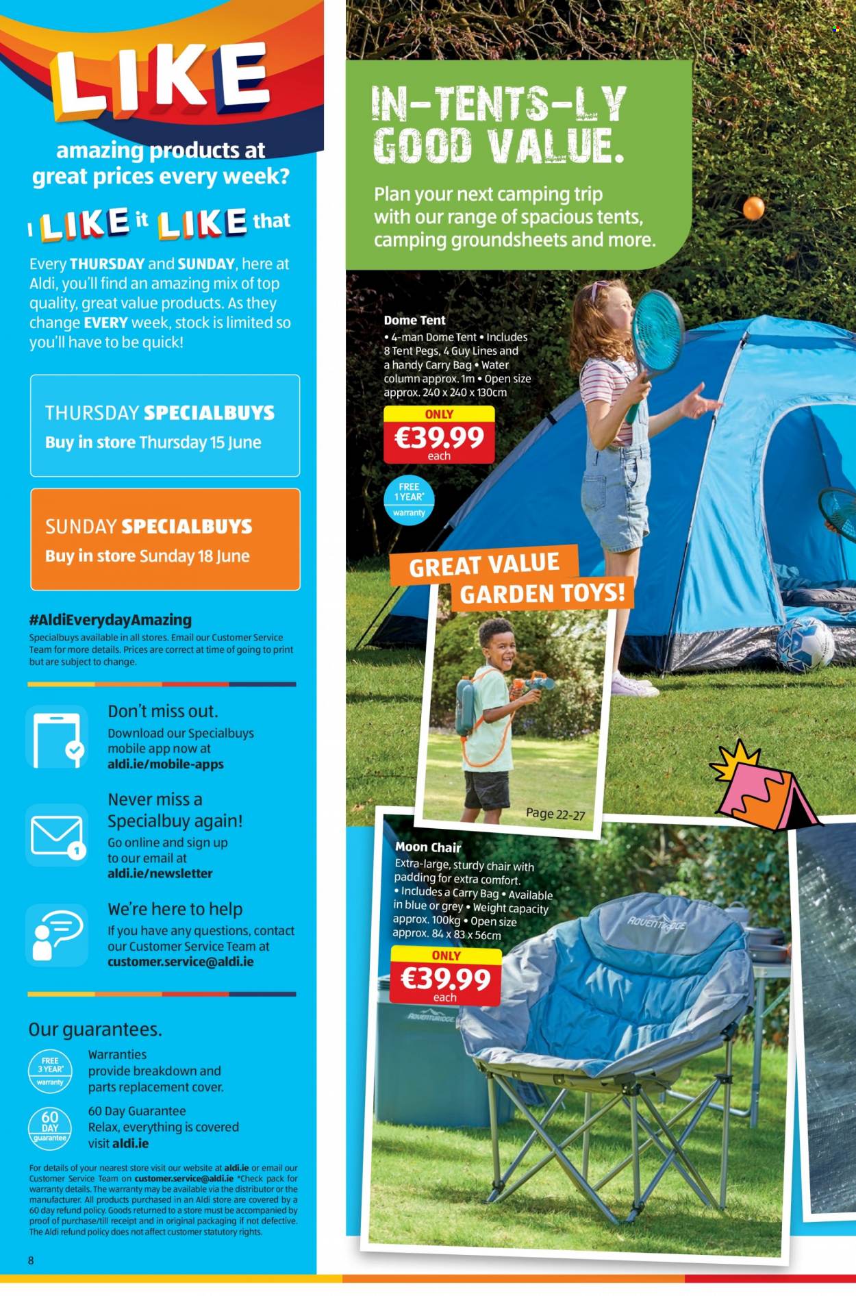 thumbnail - Aldi offer  - 15.06.2023 - 21.06.2023 - Sales products - water, chair, carry bag, toys, tent. Page 8.