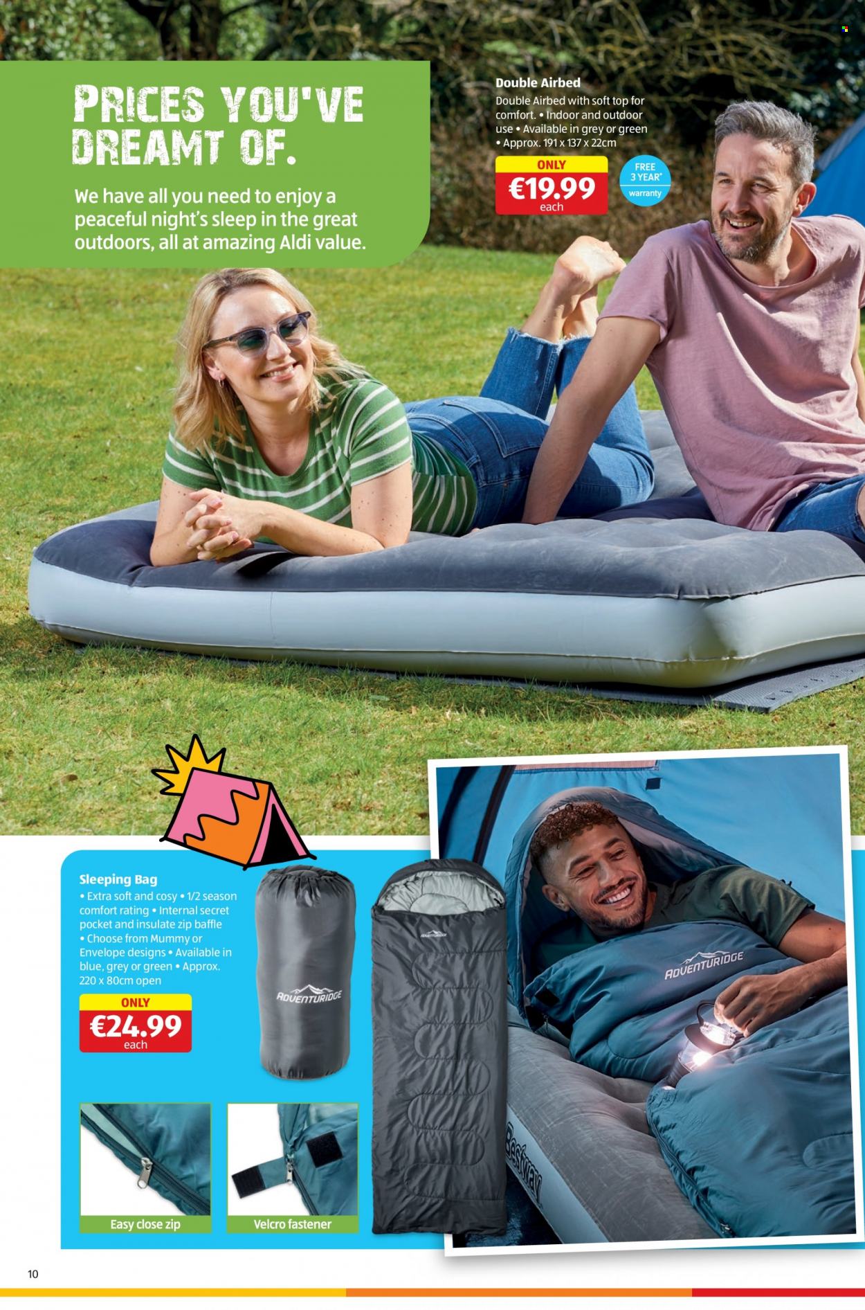 thumbnail - Aldi offer  - 15.06.2023 - 21.06.2023 - Sales products - envelope, airbed, sleeping bag. Page 10.