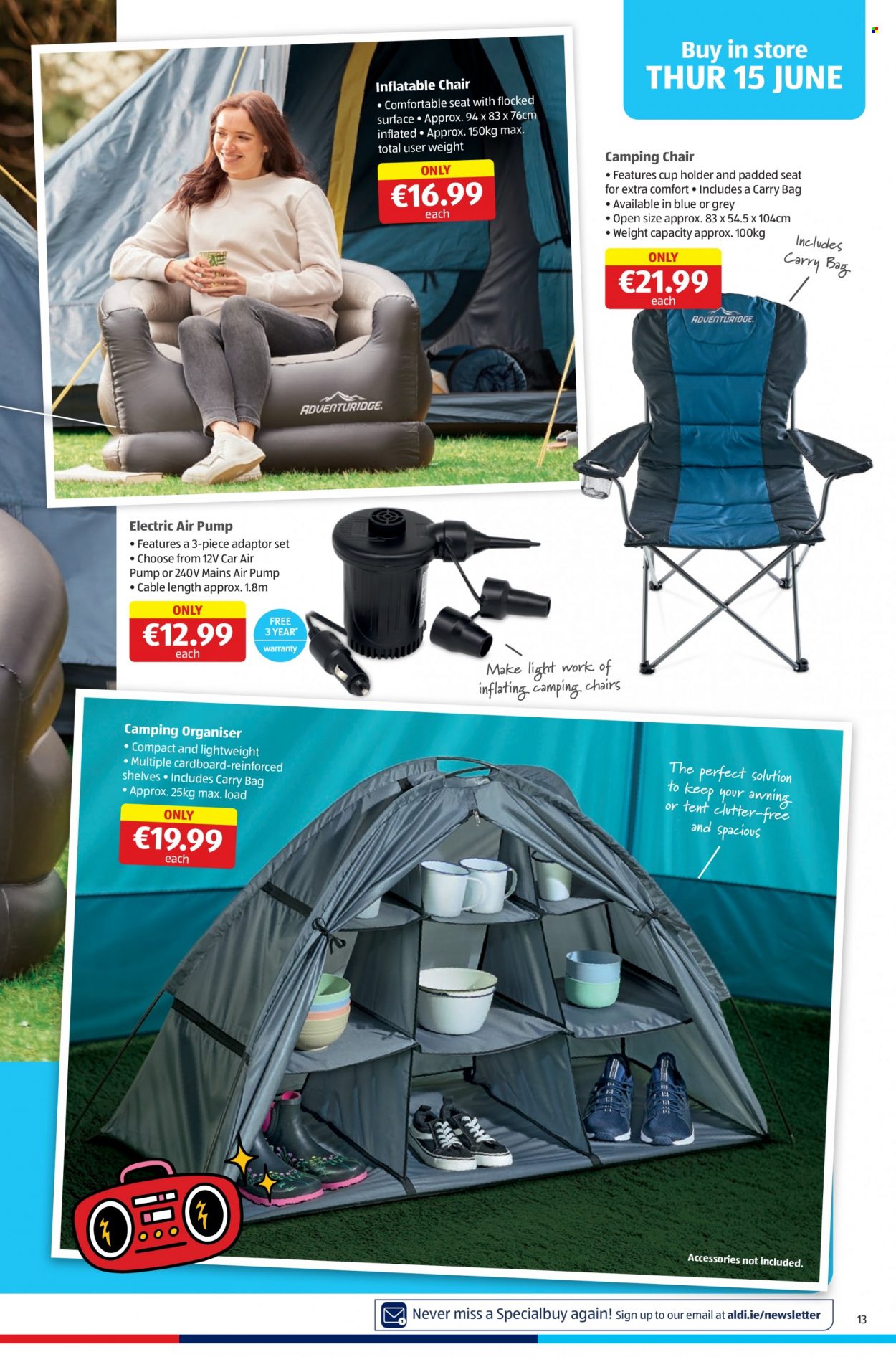 thumbnail - Aldi offer  - 15.06.2023 - 21.06.2023 - Sales products - cup, chair, tent, camping chair. Page 13.