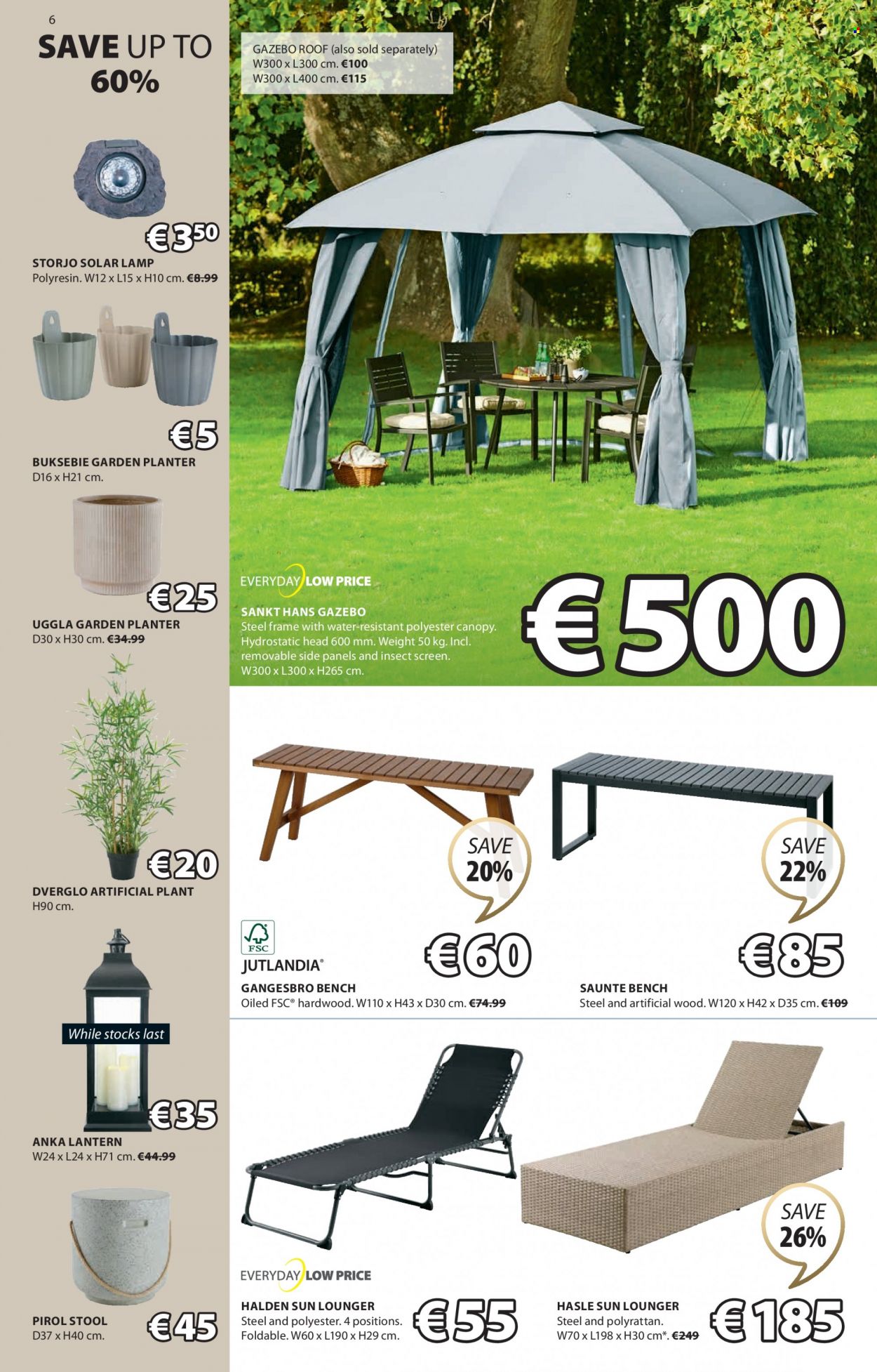 thumbnail - JYSK offer  - Sales products - stool, bench, lounger, lantern, artificial plant, lamp, plant pot. Page 6.