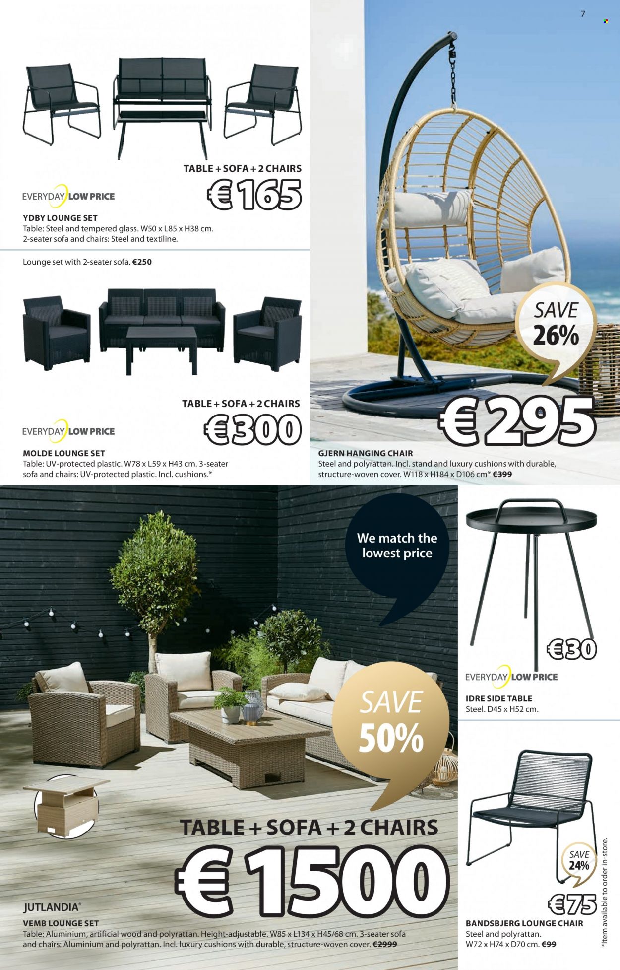 thumbnail - JYSK offer  - Sales products - table, chair, sofa, lounge, sidetable, hanging chair, cushion. Page 7.