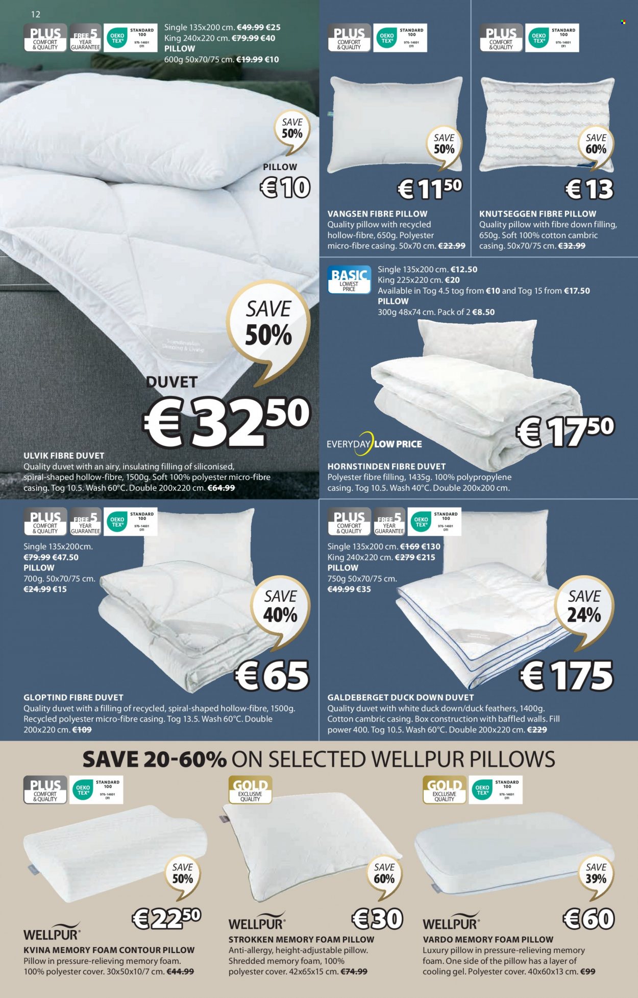thumbnail - JYSK offer  - Sales products - duvet, pillow, foam pillow. Page 12.