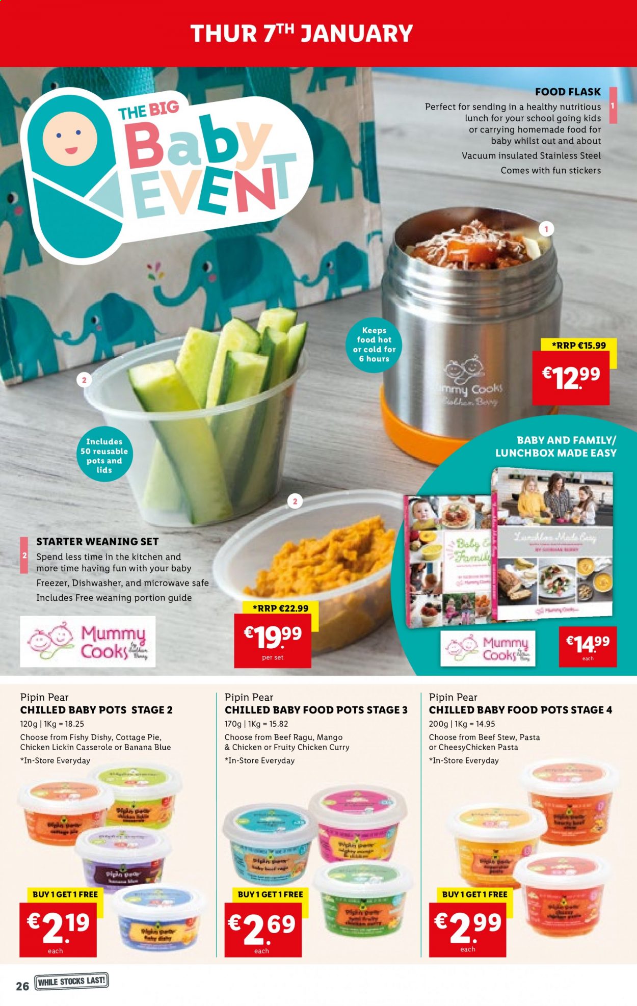 thumbnail - Lidl offer  - 07.01.2021 - 13.01.2021 - Sales products - pie, mango, pears, pasta, ragu, pot, casserole, food flask, sticker, vacuum cleaner. Page 26.