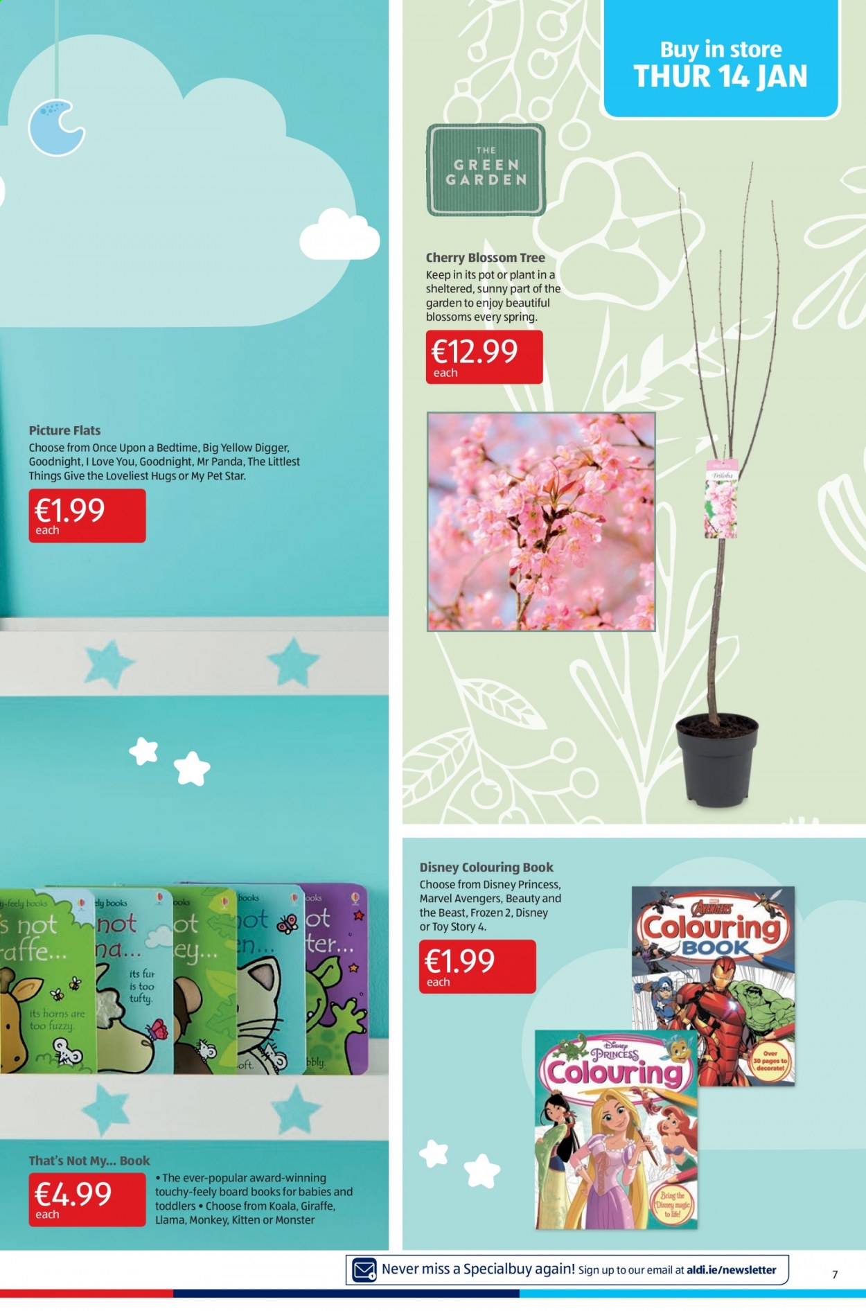 thumbnail - Aldi offer  - 14.01.2021 - 17.01.2021 - Sales products - Monster, Disney, Avengers, pot, drawing book, book, toys, panda, monkey, princess. Page 7.