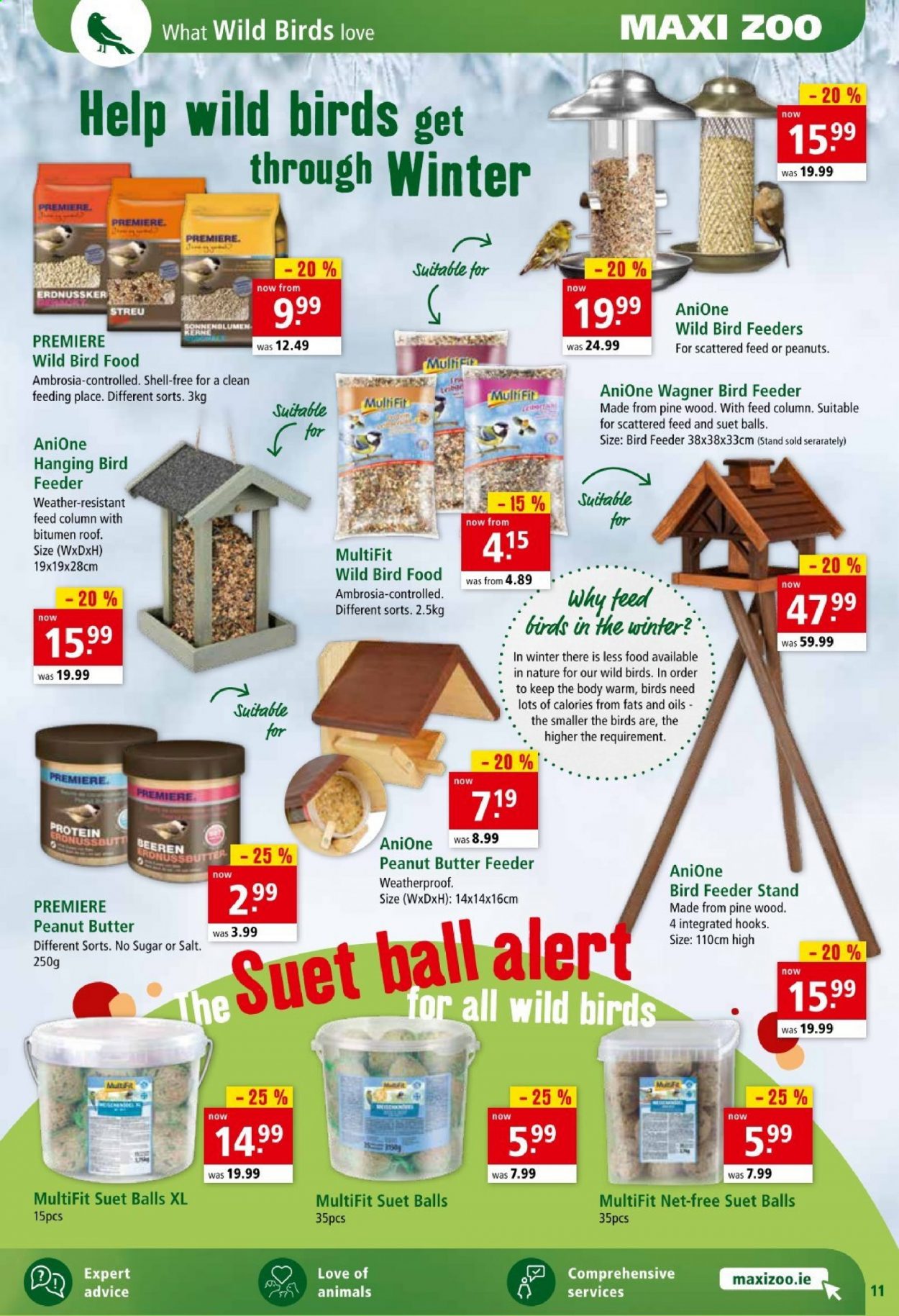 thumbnail - Maxi Zoo offer  - 15.01.2021 - 24.01.2021 - Sales products - birdhouse, bird feeder, PREMIERE, AniOne, animal food, bird food, suet, MultiFit. Page 11.