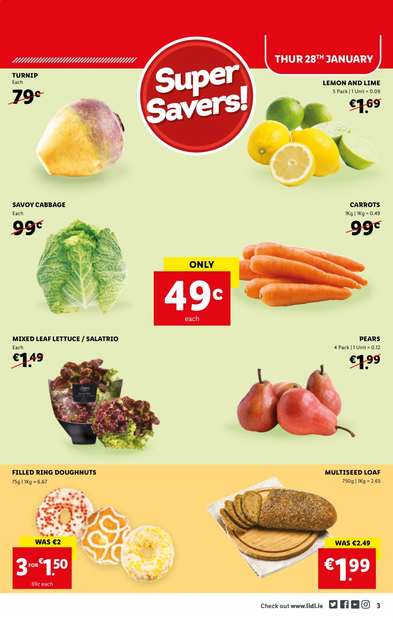 thumbnail - Lidl offer  - 28.01.2021 - 03.02.2021 - Sales products - donut, cabbage, carrots, lettuce, pears. Page 3.