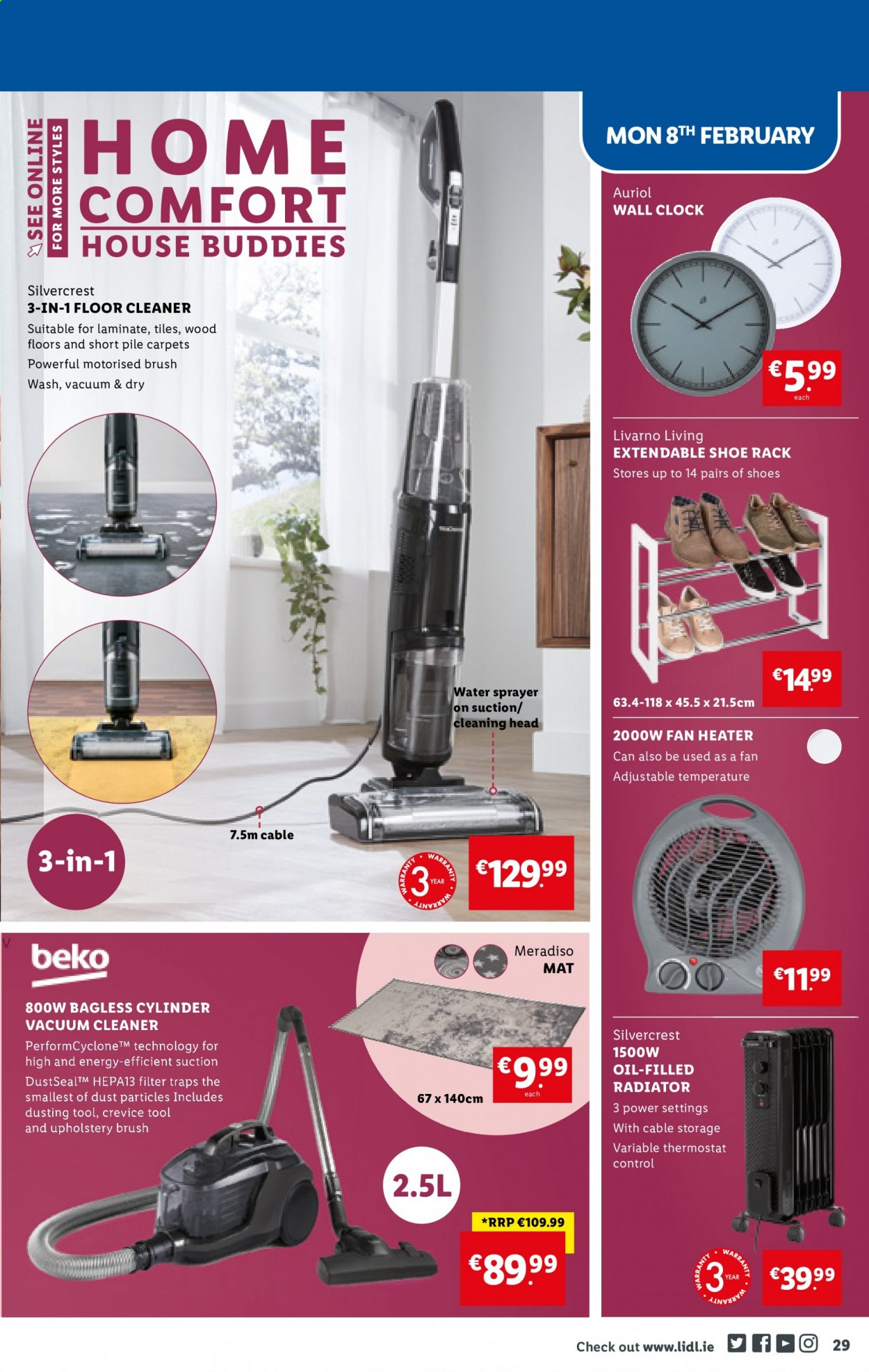 thumbnail - Lidl offer  - 04.02.2021 - 10.02.2021 - Sales products - shoes, SilverCrest, oil, cleaner, floor cleaner, clock, brush, Beko, vacuum cleaner, sprayer. Page 29.