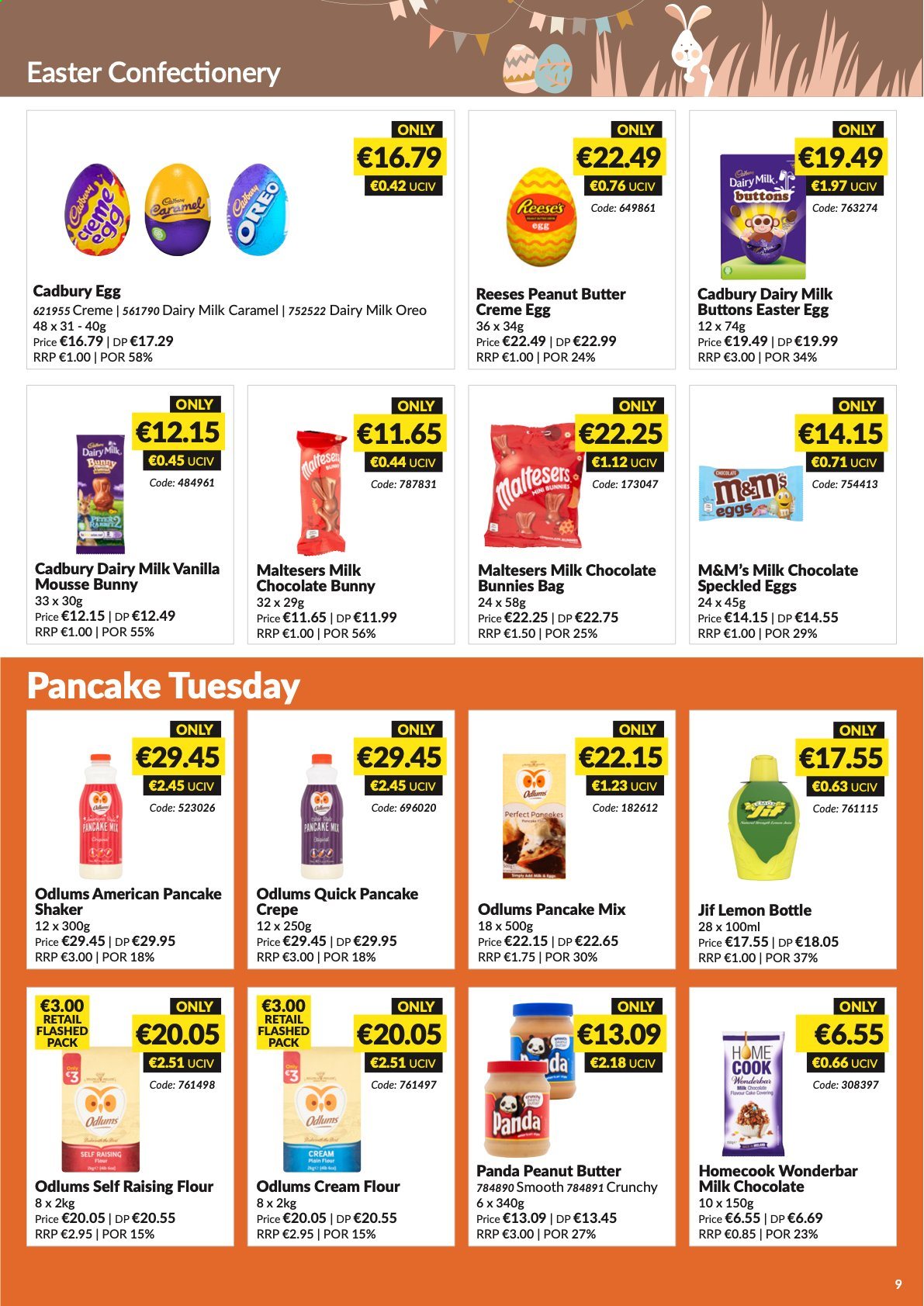 thumbnail - MUSGRAVE Market Place offer  - 17.01.2021 - 13.02.2021 - Sales products - cake, pancakes, Oreo, Reese's, milk chocolate, chocolate, M&M's, Maltesers, Cadbury, Dairy Milk, chocolate bunny, flour, caramel, peanut butter, Jif, shaker. Page 9.