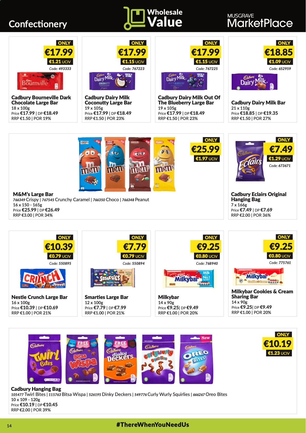 thumbnail - MUSGRAVE Market Place offer  - 17.01.2021 - 13.02.2021 - Sales products - Oreo, cookies, Nestlé, chocolate, M&M's, Smarties, dark chocolate, Cadbury, milky bar, Dairy Milk, caramel, peanuts. Page 14.