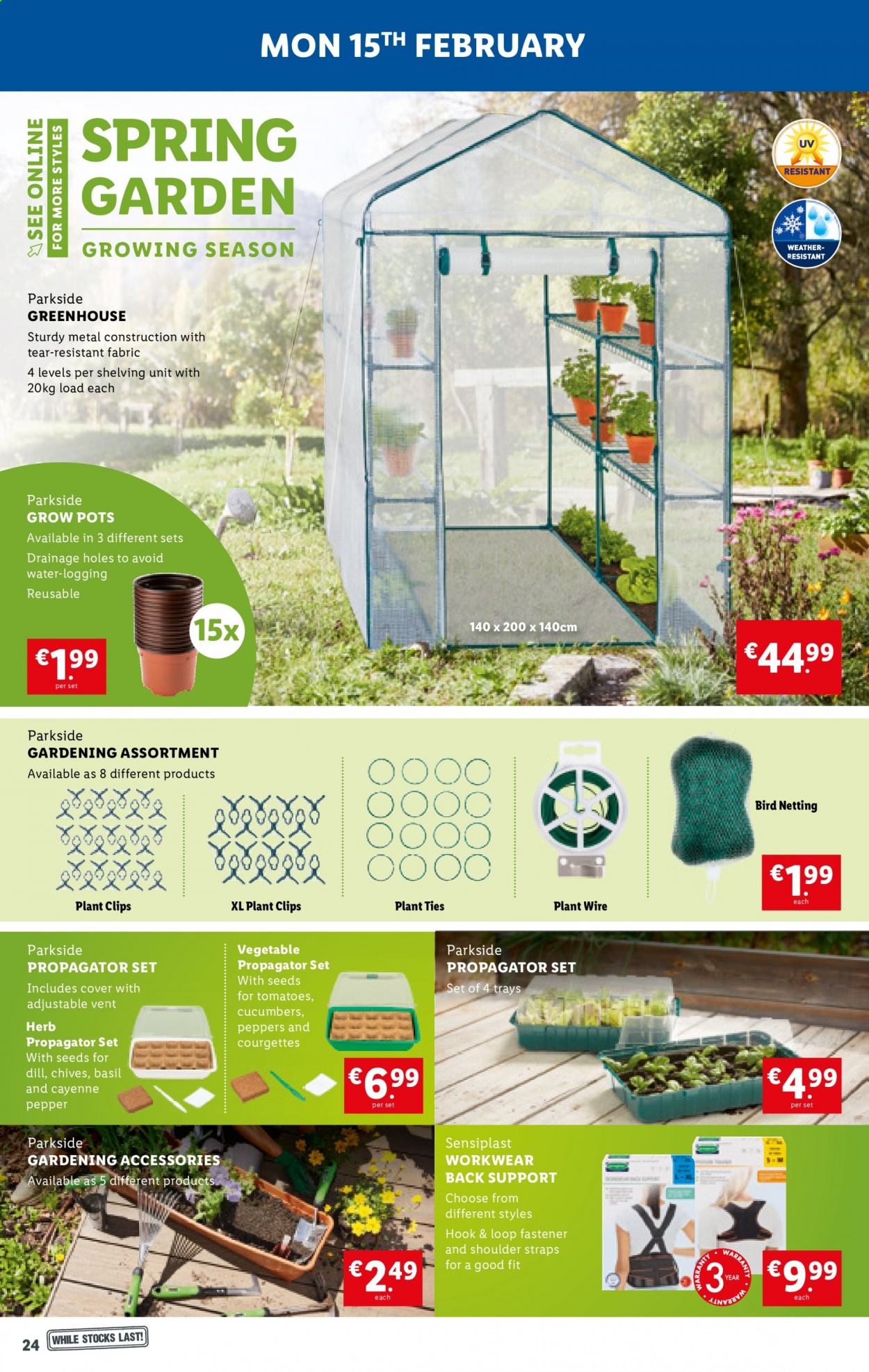 thumbnail - Lidl offer  - 11.02.2021 - 17.02.2021 - Sales products - herbs, hook, pot, shelves, shelf unit, Parkside, greenhouse, propagator set. Page 24.