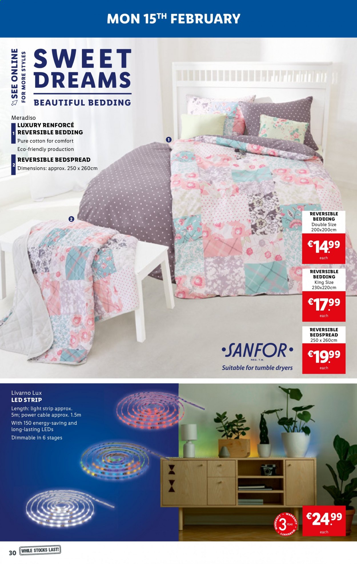 thumbnail - Lidl offer  - 11.02.2021 - 17.02.2021 - Sales products - Lux, bedding, bedspread, light strip, LED strip. Page 30.