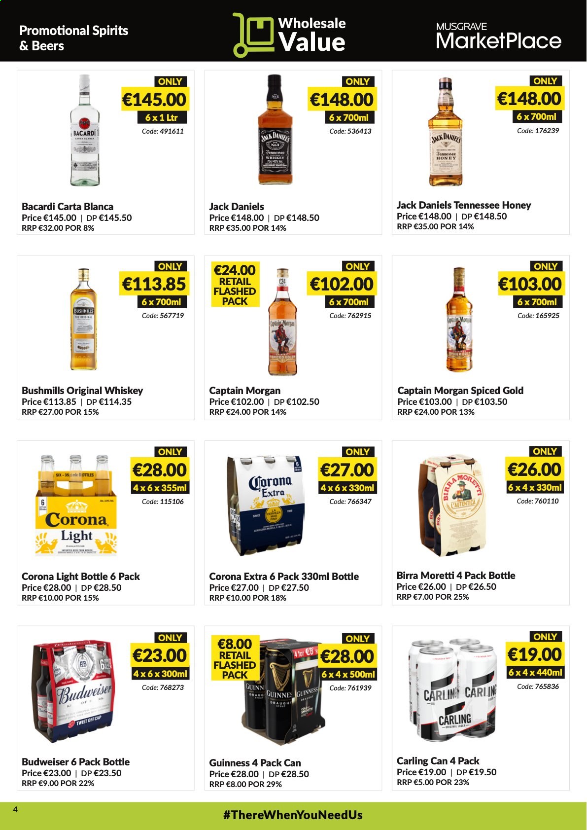 thumbnail - MUSGRAVE Market Place offer  - 14.02.2021 - 13.03.2021 - Sales products - Budweiser, Jack Daniel's, honey, Bacardi, Captain Morgan, whiskey, beer, Corona Extra, Guinness, Carling. Page 4.
