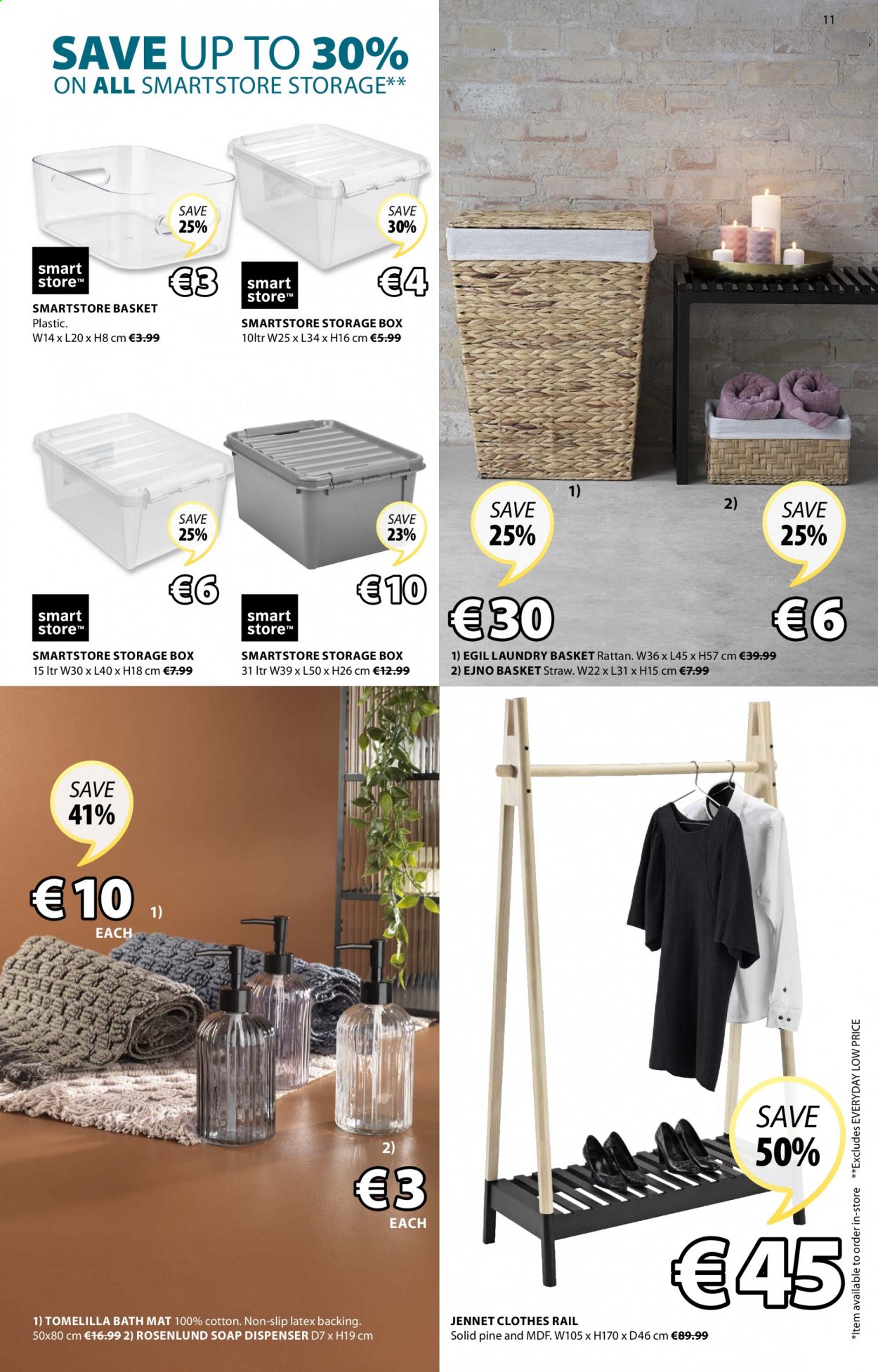 thumbnail - JYSK offer  - 18.02.2021 - 03.03.2021 - Sales products - storage box, clothes rail, basket, soap dispenser, dispenser, bath mat. Page 11.