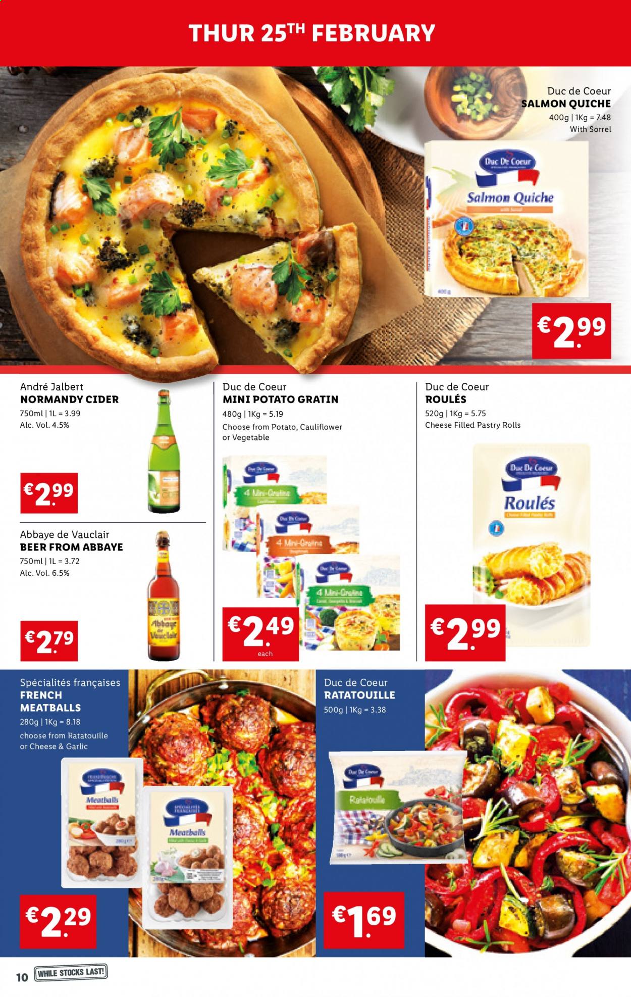 thumbnail - Lidl offer  - 25.02.2021 - 03.03.2021 - Sales products - cauliflower, salmon, quiche, apple cider, beer. Page 12.