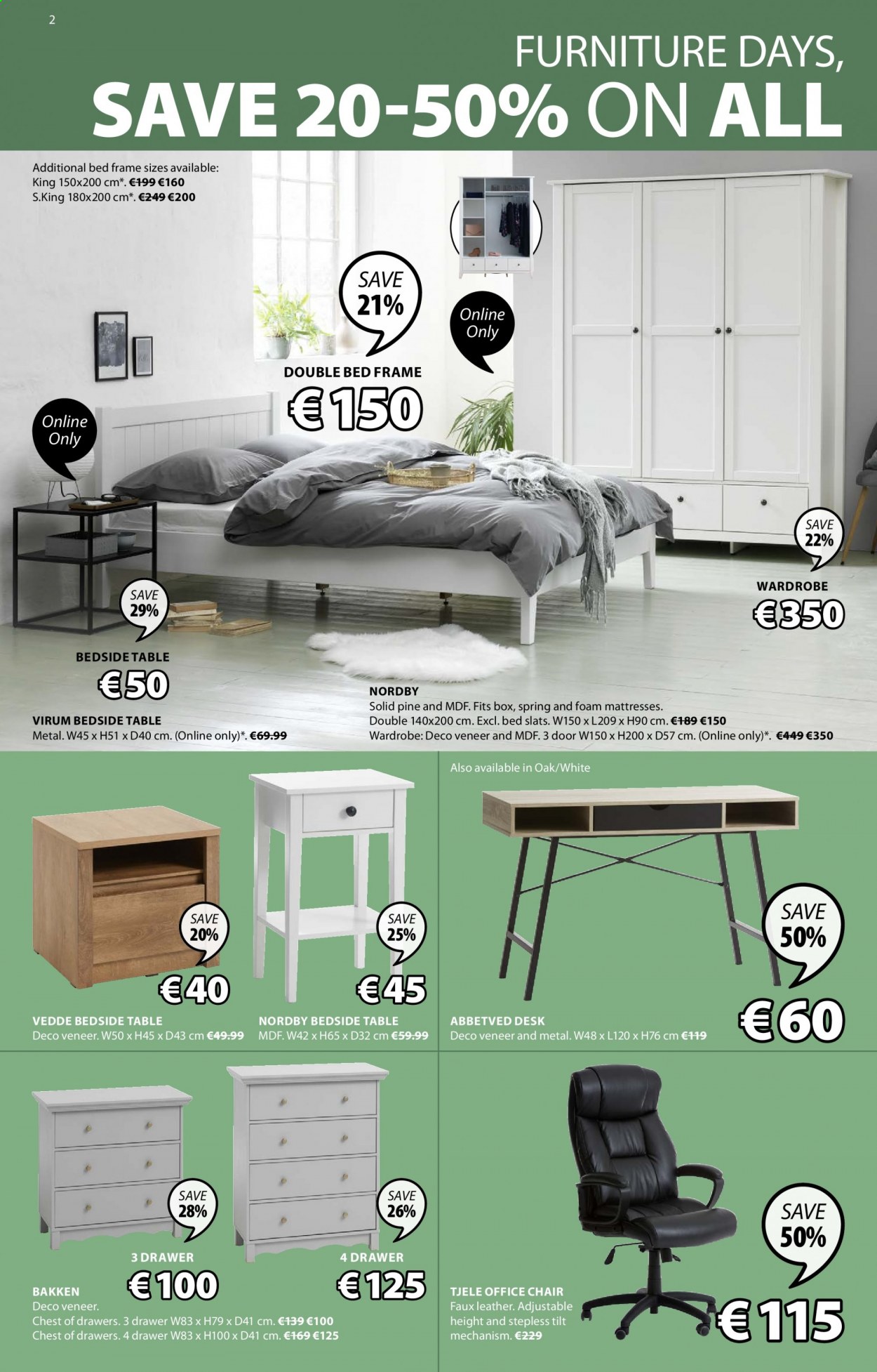 thumbnail - JYSK offer  - 25.02.2021 - 10.03.2021 - Sales products - table, chair, chest of drawers, bed, double bed, bed frame, mattress, wardrobe, bedside table, locker desk, office chair. Page 2.