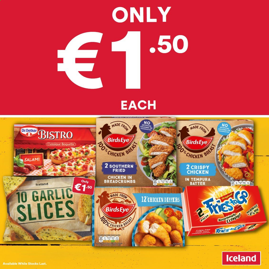 thumbnail - Iceland offer  - Sales products - baguette, breadcrumbs, chicken breasts, chicken dippers, Dr. Oetker. Page 1.