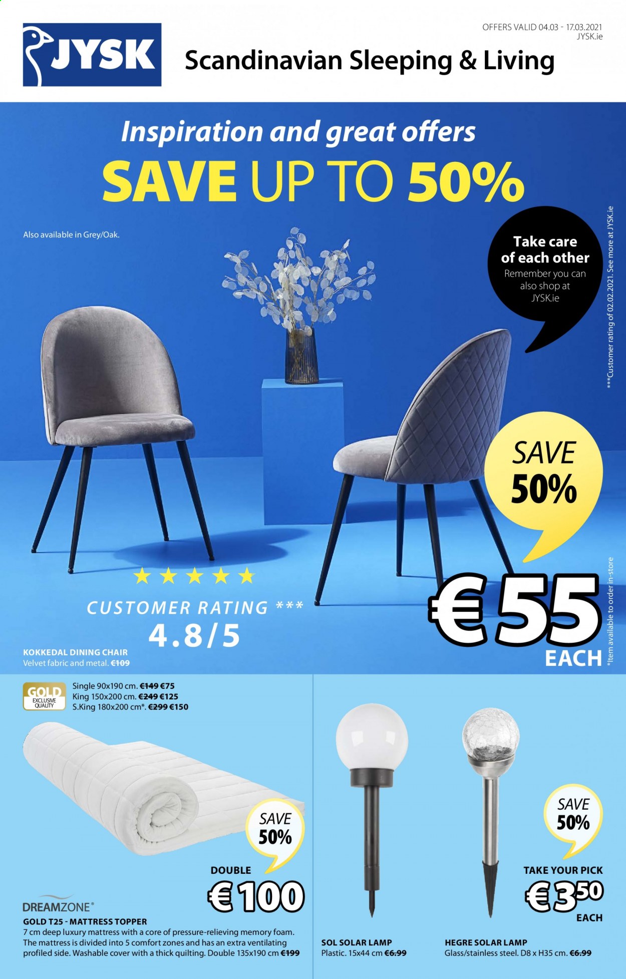 thumbnail - JYSK offer  - 04.03.2021 - 17.03.2021 - Sales products - chair, dining chair, topper, mattress protector, lamp. Page 1.