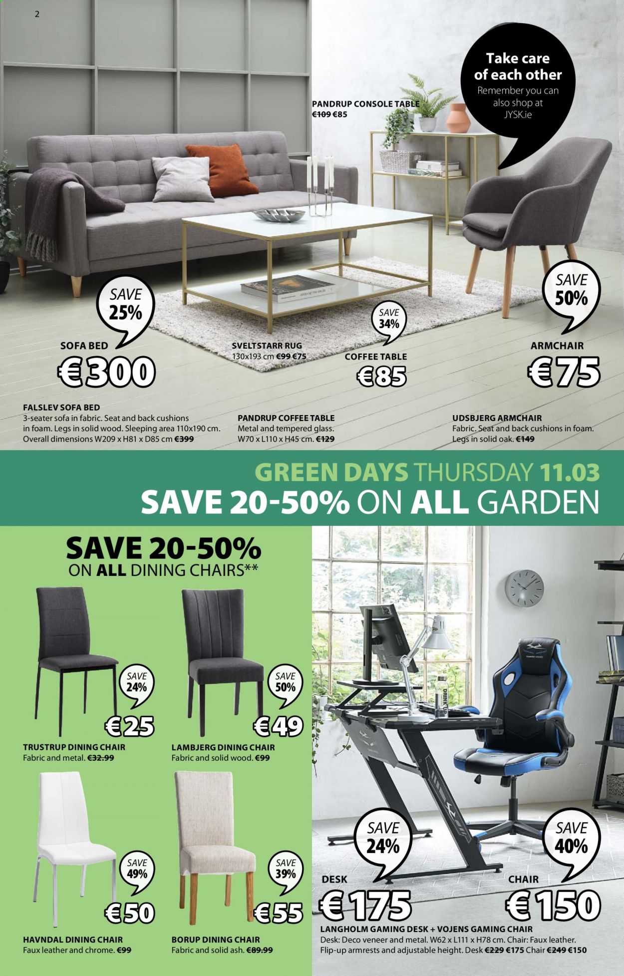 thumbnail - JYSK offer  - 11.03.2021 - 24.03.2021 - Sales products - table, chair, dining chair, arm chair, sofa, sofa bed, coffee table, bed, cushion, rug. Page 2.