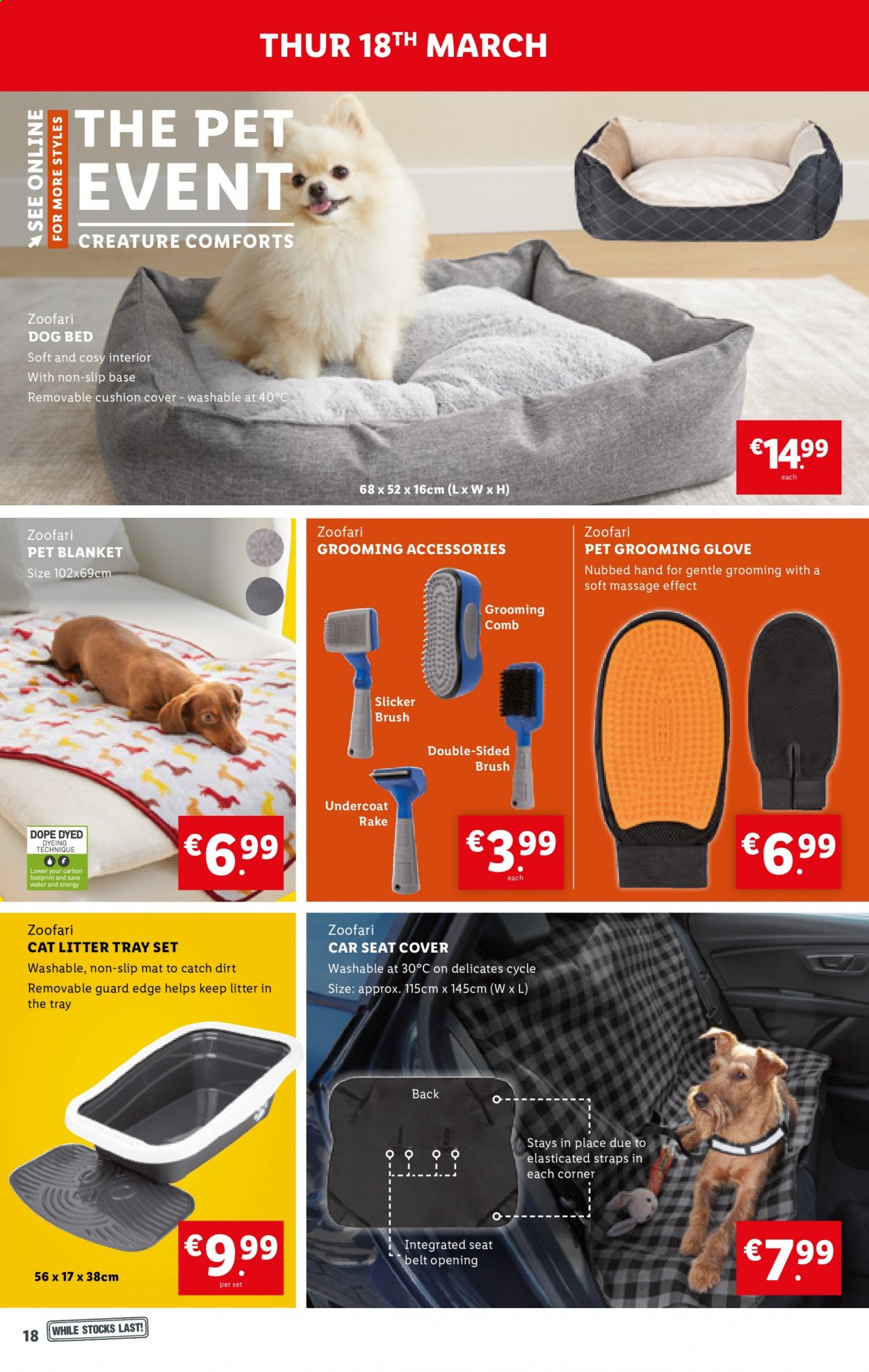 thumbnail - Lidl offer  - 18.03.2021 - 24.03.2021 - Sales products - comb, brush, tray, blanket, cushion, cat litter, dog bed, gloves. Page 18.