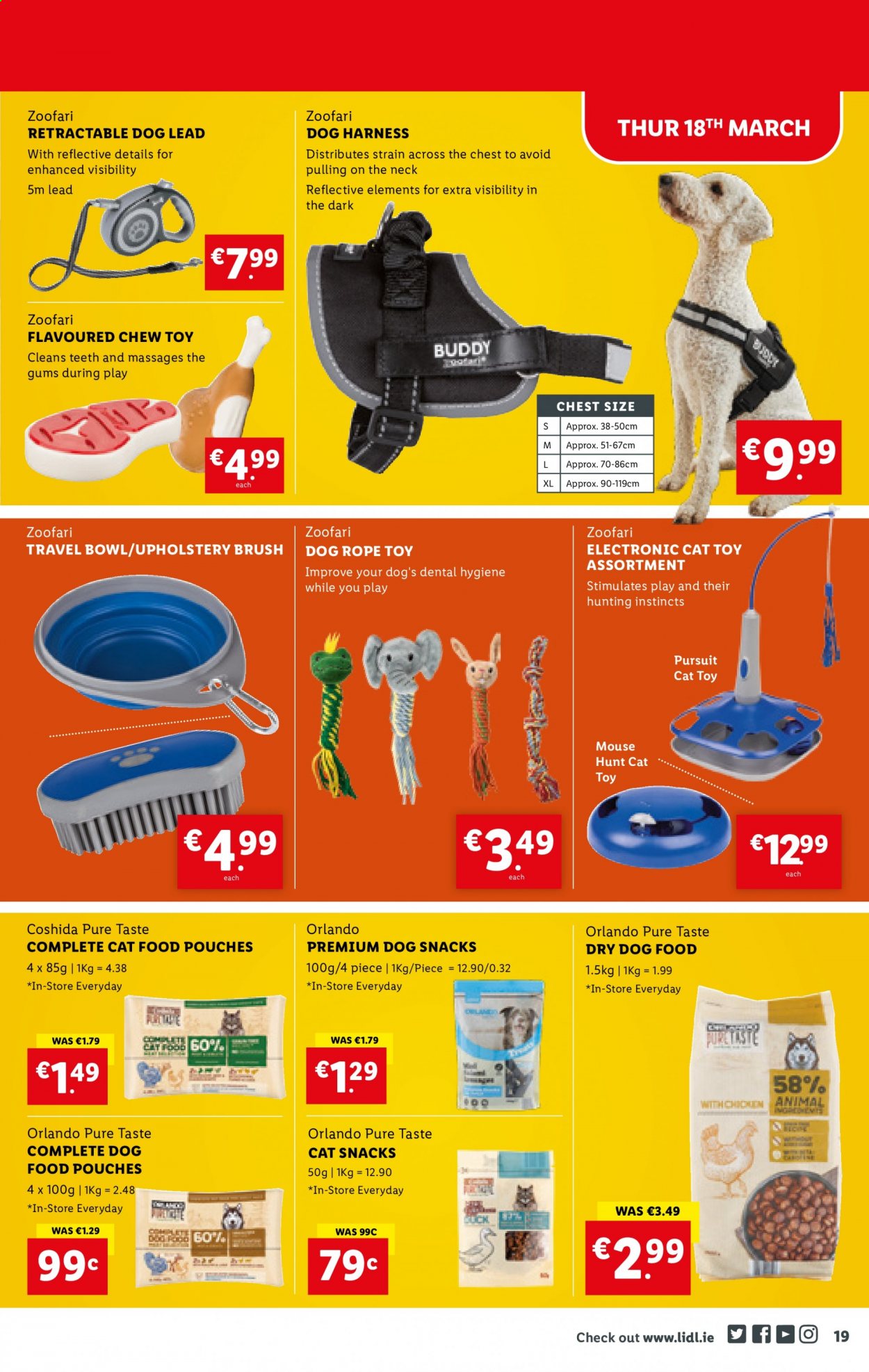 thumbnail - Lidl offer  - 18.03.2021 - 24.03.2021 - Sales products - snack, brush, bowl, mouse, cat toy, dog lead, dog harness, travel bowl, animal food, cat food, dog food, dry dog food. Page 19.