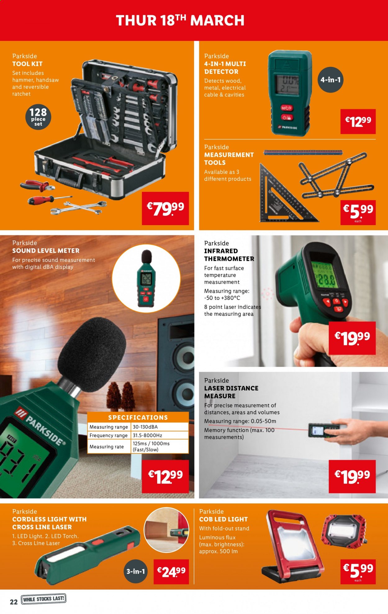 thumbnail - Lidl offer  - 18.03.2021 - 24.03.2021 - Sales products - thermometer, LED light, Parkside, handsaw, tool set. Page 22.