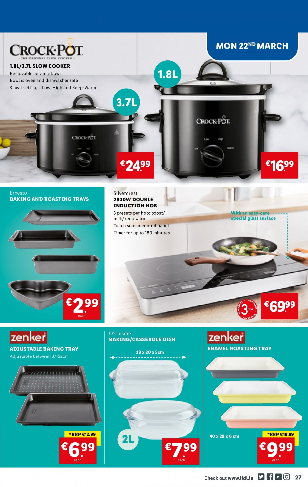 thumbnail - Lidl offer  - 18.03.2021 - 24.03.2021 - Sales products - SilverCrest, milk, Boost, Ernesto, pot, casserole, baking tray, bowl, oven, slow cooker, CrockPot. Page 27.