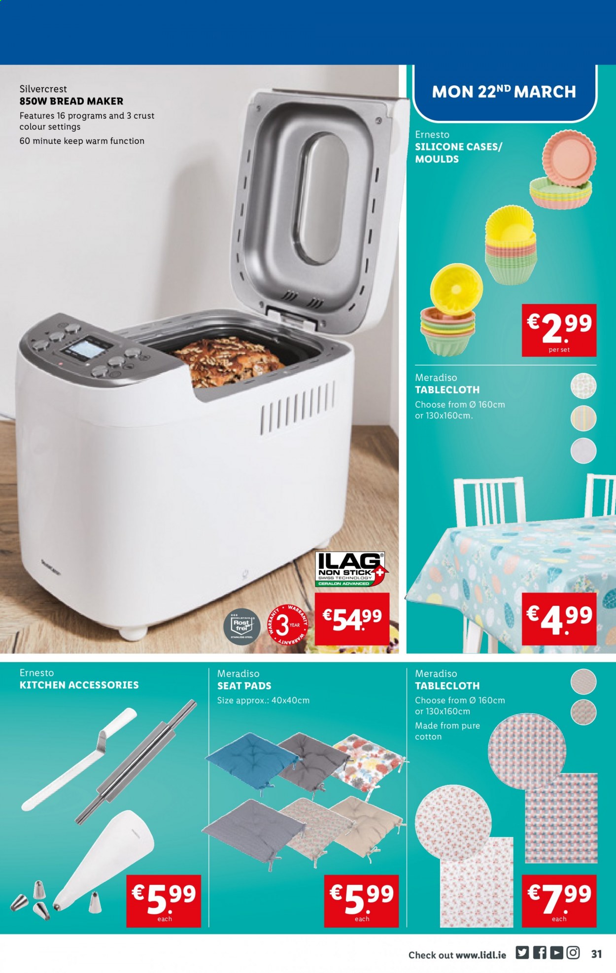 thumbnail - Lidl offer  - 18.03.2021 - 24.03.2021 - Sales products - SilverCrest, bread, Ernesto, tablecloth. Page 31.