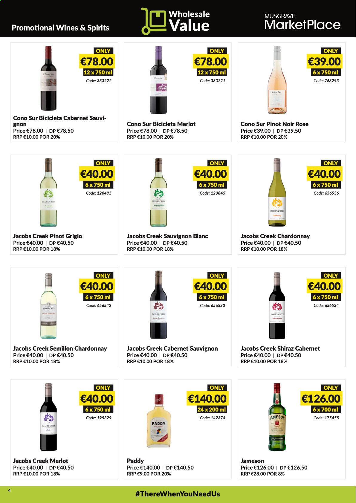 thumbnail - MUSGRAVE Market Place offer  - 14.03.2021 - 10.04.2021 - Sales products - Jacobs, Cabernet Sauvignon, Chardonnay, wine, Merlot, Pinot Noir, Shiraz, Pinot Grigio, Sauvignon Blanc, Jameson. Page 4.