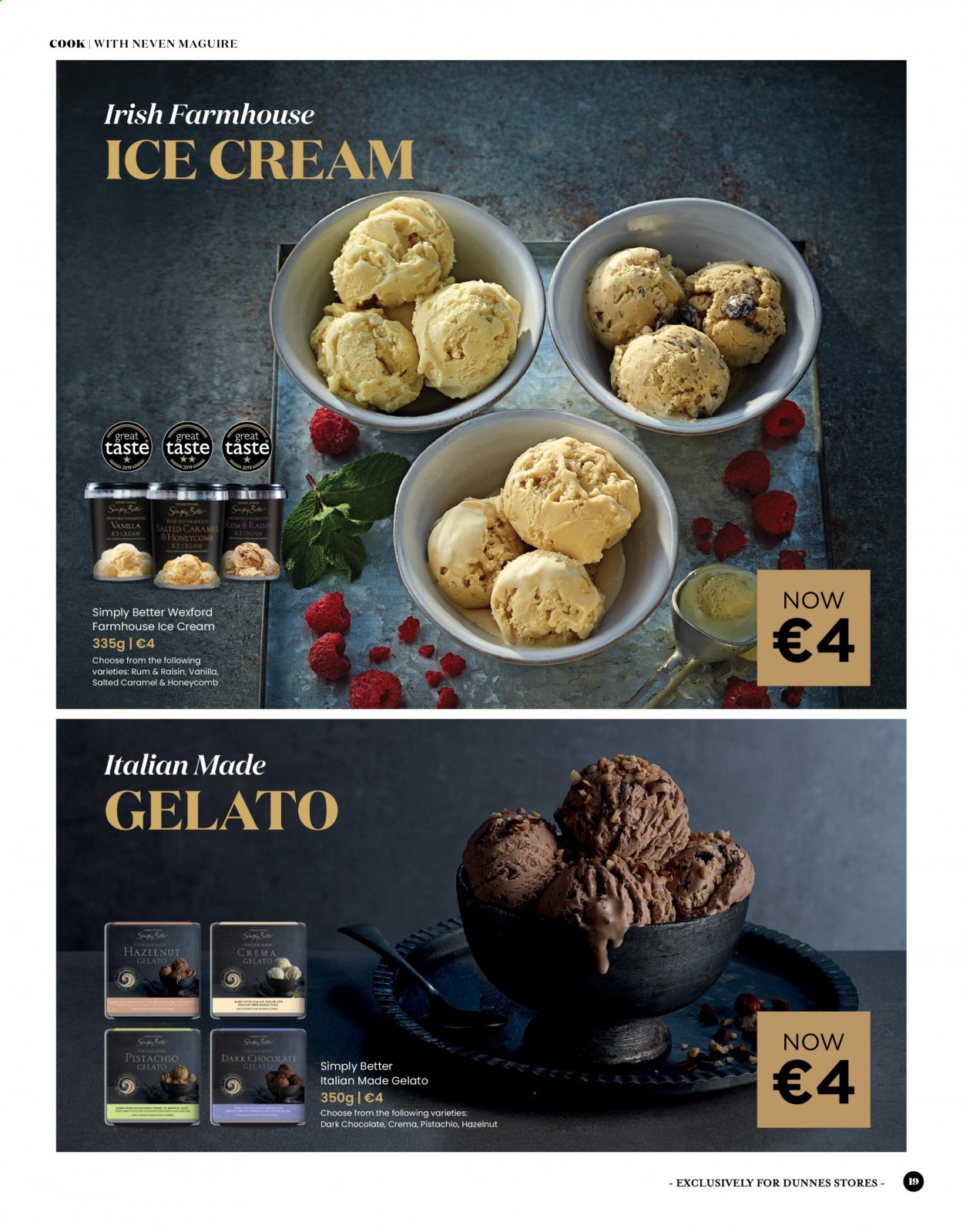 thumbnail - Dunnes Stores offer  - 18.03.2021 - 20.04.2021 - Sales products - butter, ice cream, gelato, chocolate, dark chocolate, raisins, pistachios, rum. Page 19.