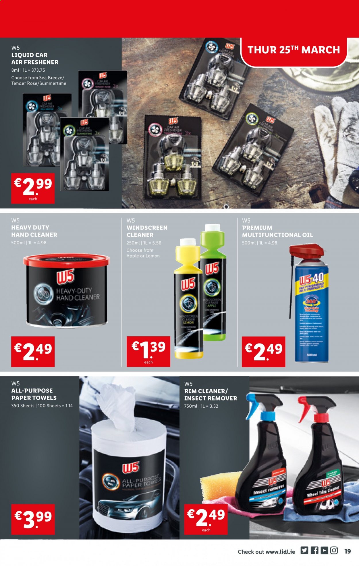 thumbnail - Lidl offer  - 25.03.2021 - 31.03.2021 - Sales products - oil, kitchen towels, paper towels, cleaner, insect remover, air freshener, rose. Page 19.