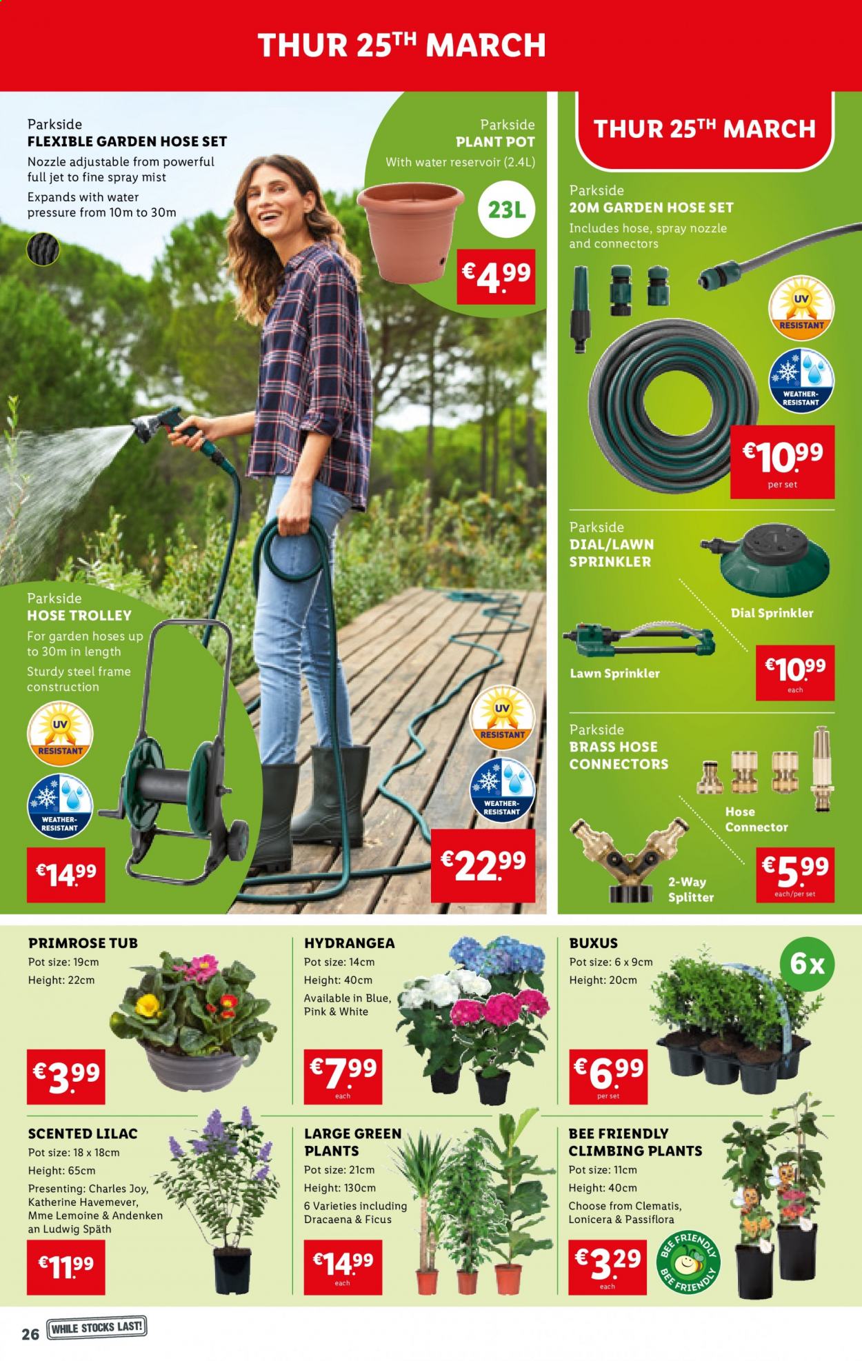 thumbnail - Lidl offer  - 25.03.2021 - 31.03.2021 - Sales products - Joy, Jet, Dial, trolley, pot, Parkside, primroses, plant pot, garden hose. Page 26.